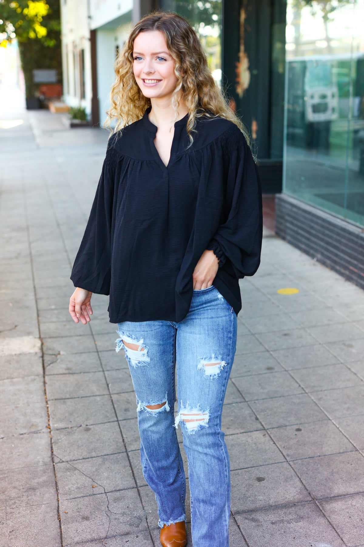 Believe It Or Not Peasant Top • Black