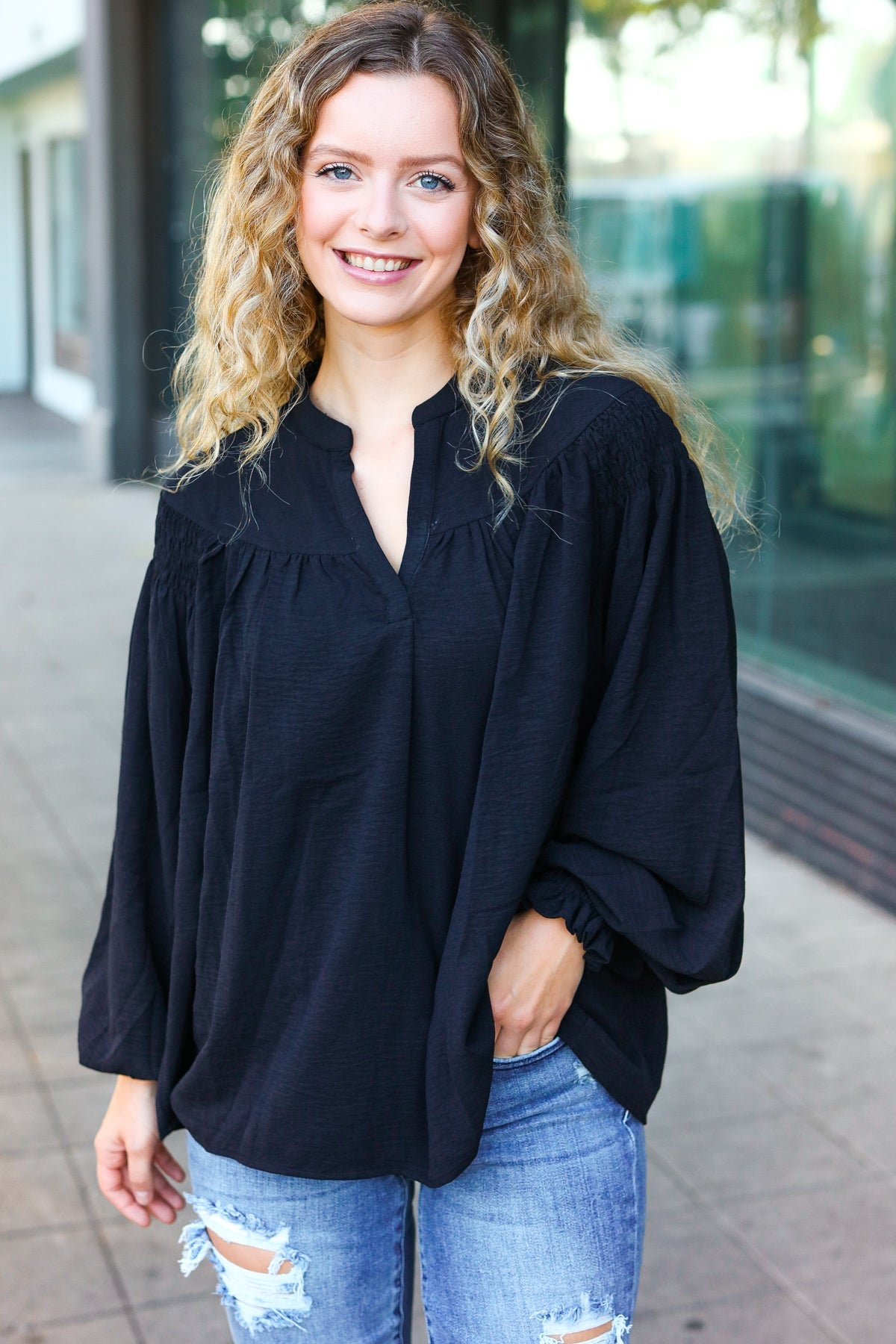 Believe It Or Not Peasant Top • Black