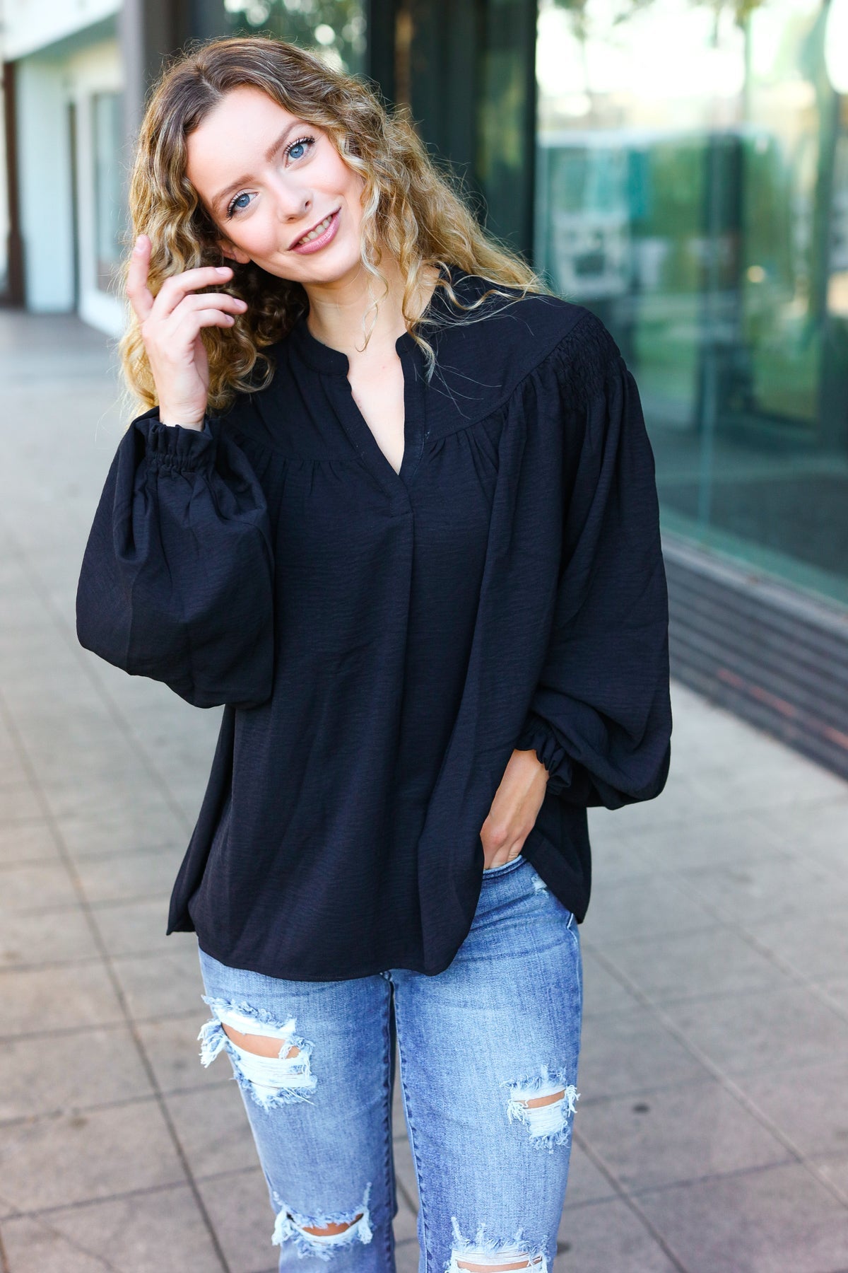Believe It Or Not Peasant Top • Black