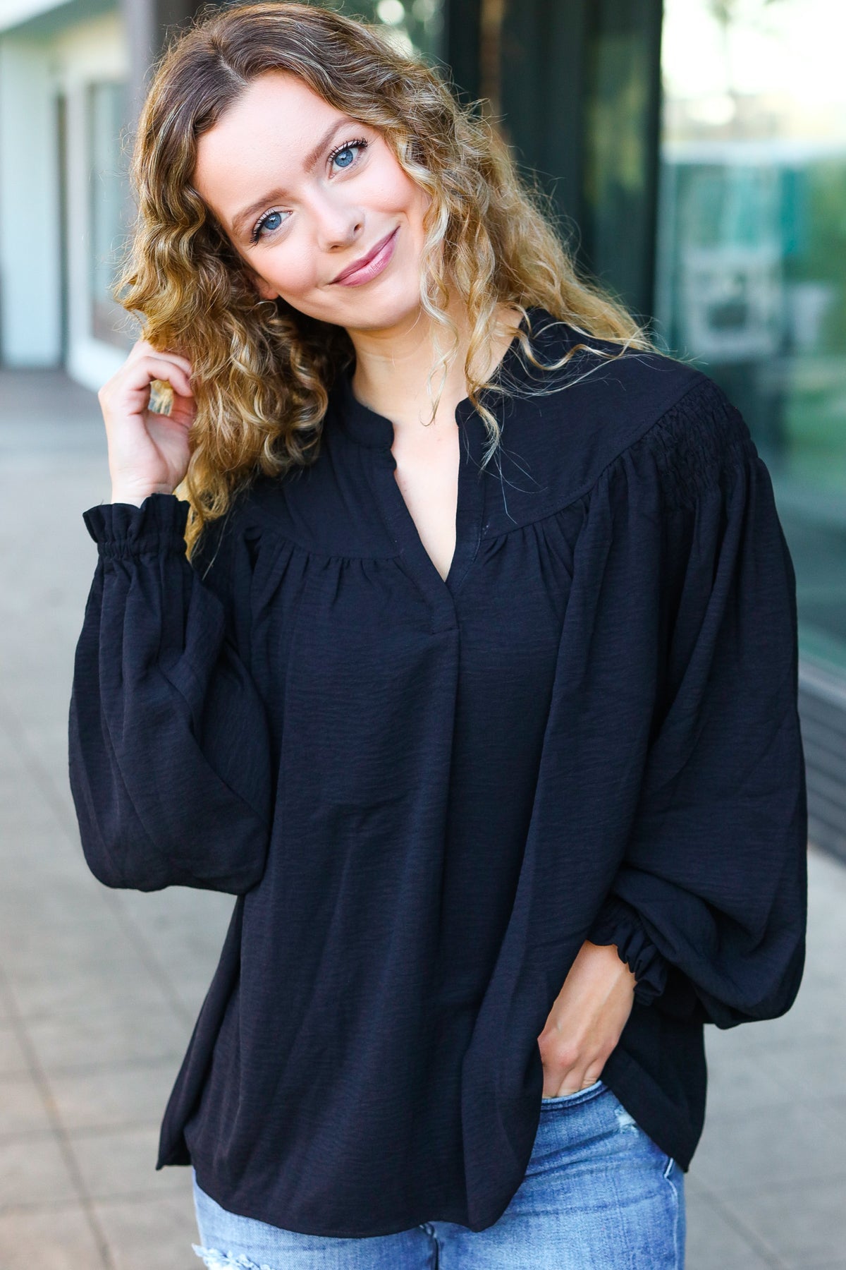 Believe It Or Not Peasant Top • Black
