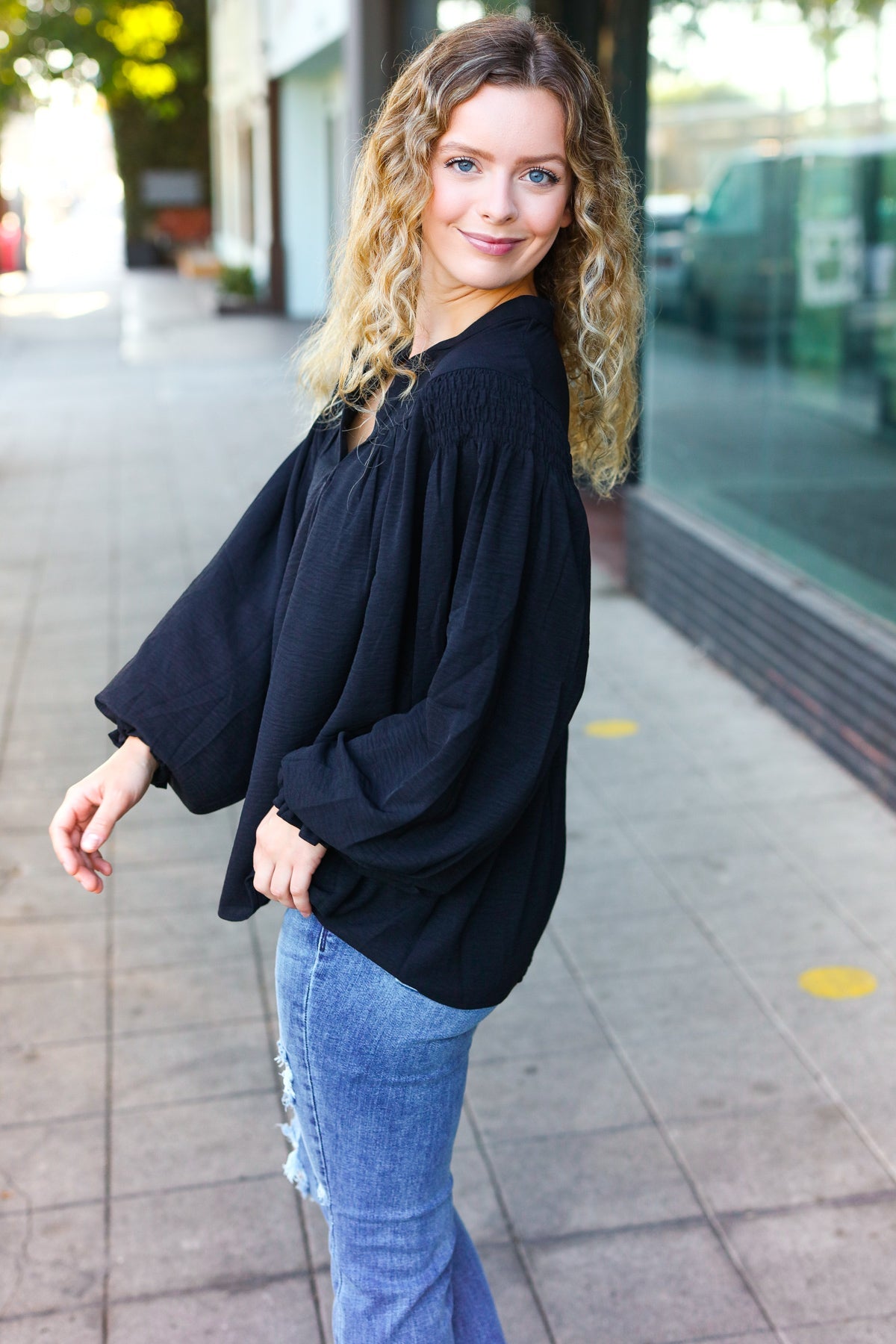 Believe It Or Not Peasant Top • Black