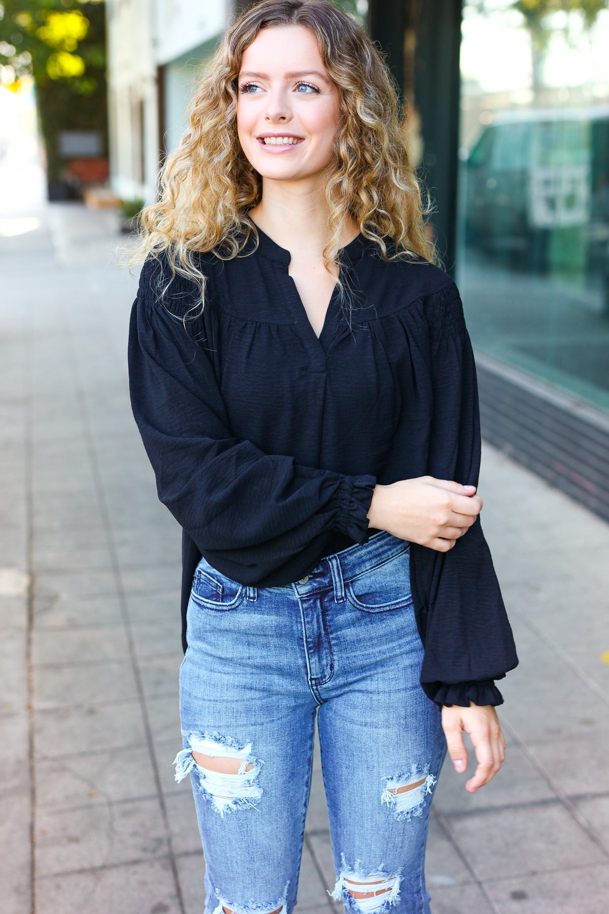 Believe It Or Not Peasant Top • Black