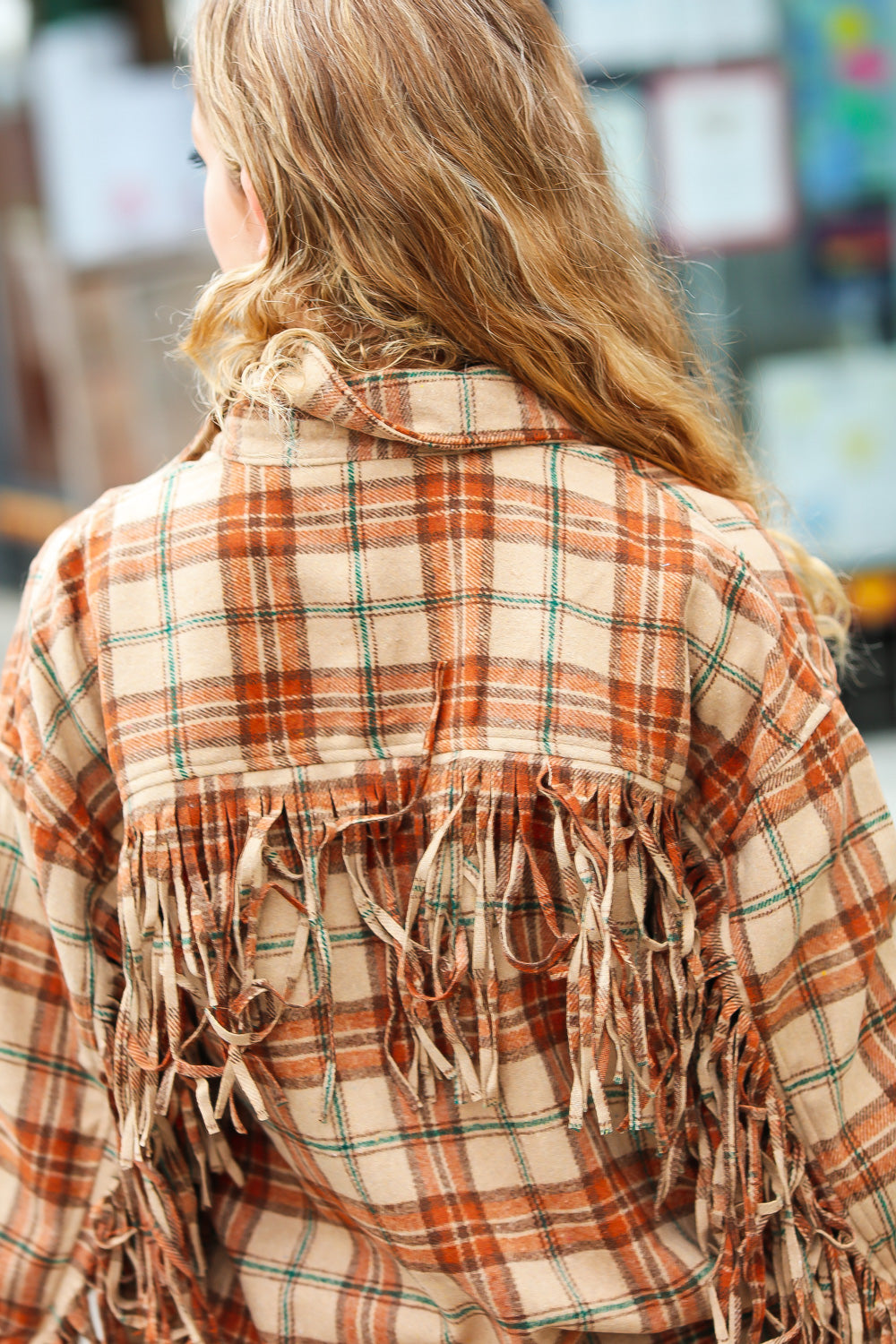 All Bets Off Flannel Fringe Shacket • Taupe