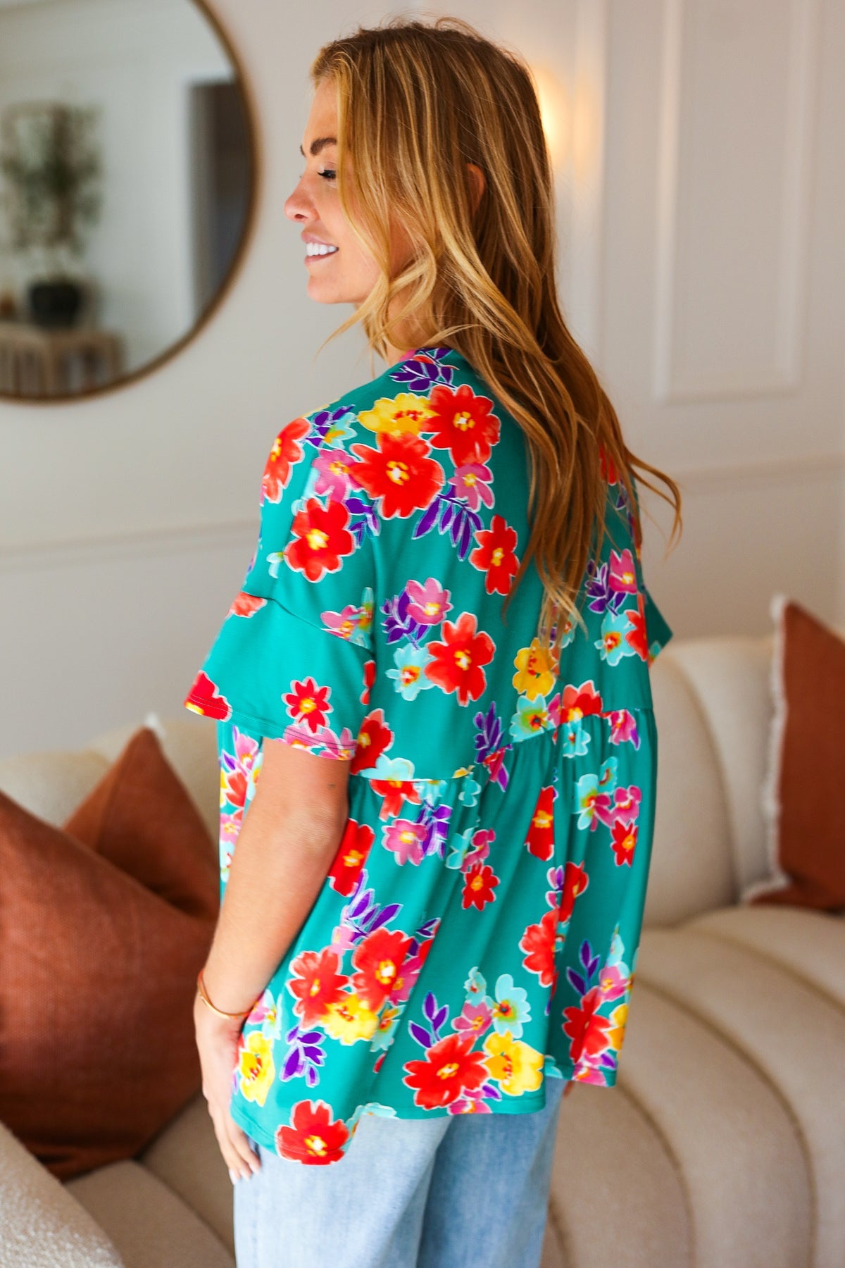 Take Me Away Retro Floral Babydoll Top