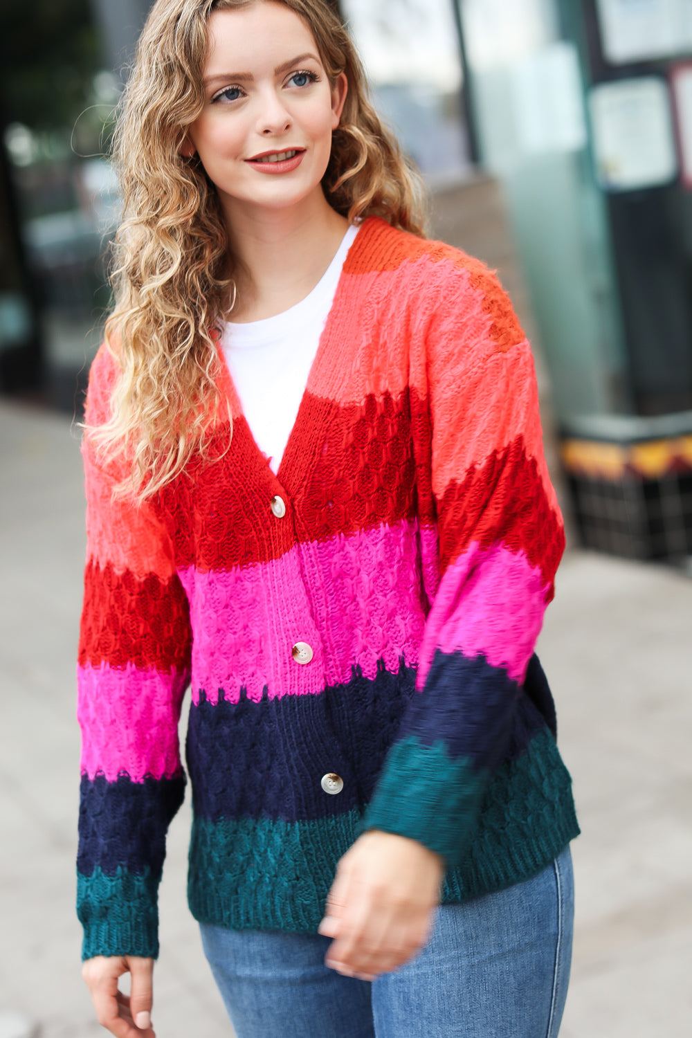 Make Your Day Honeycomb Knit Button Down Cardigan