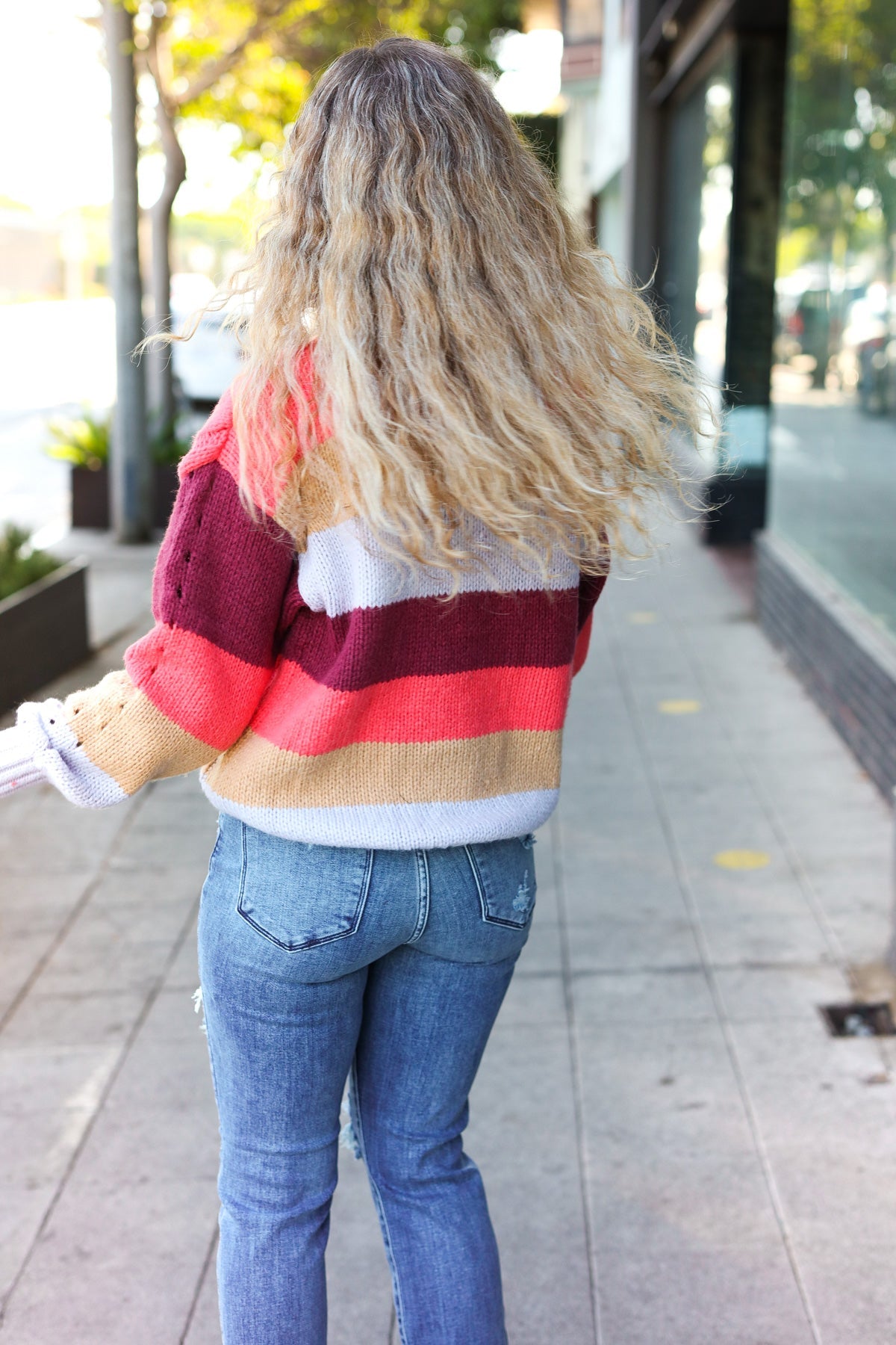 Your Blessings Stripe Cable Knit Mock Neck Sweater • Rust