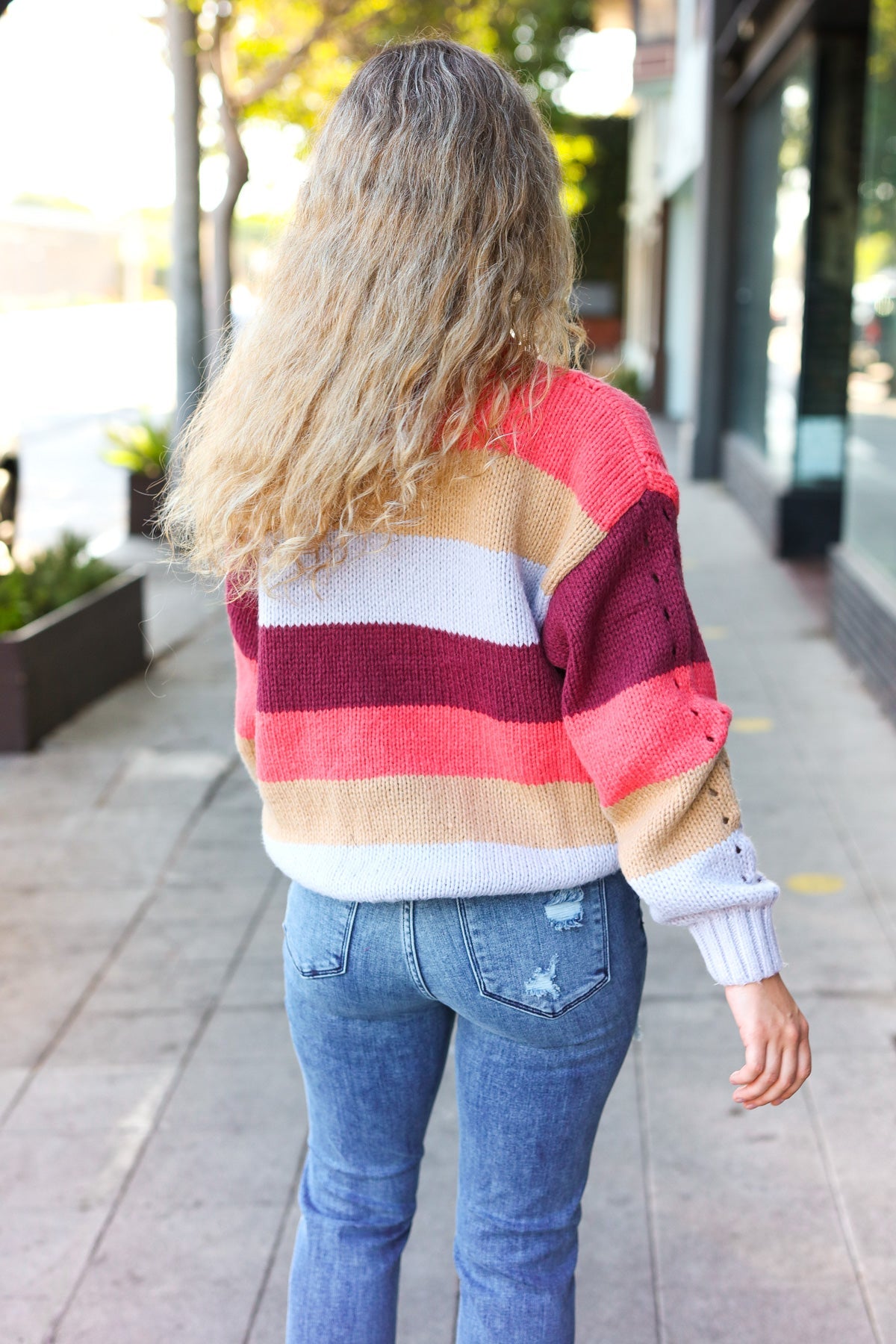 Your Blessings Stripe Cable Knit Mock Neck Sweater • Rust