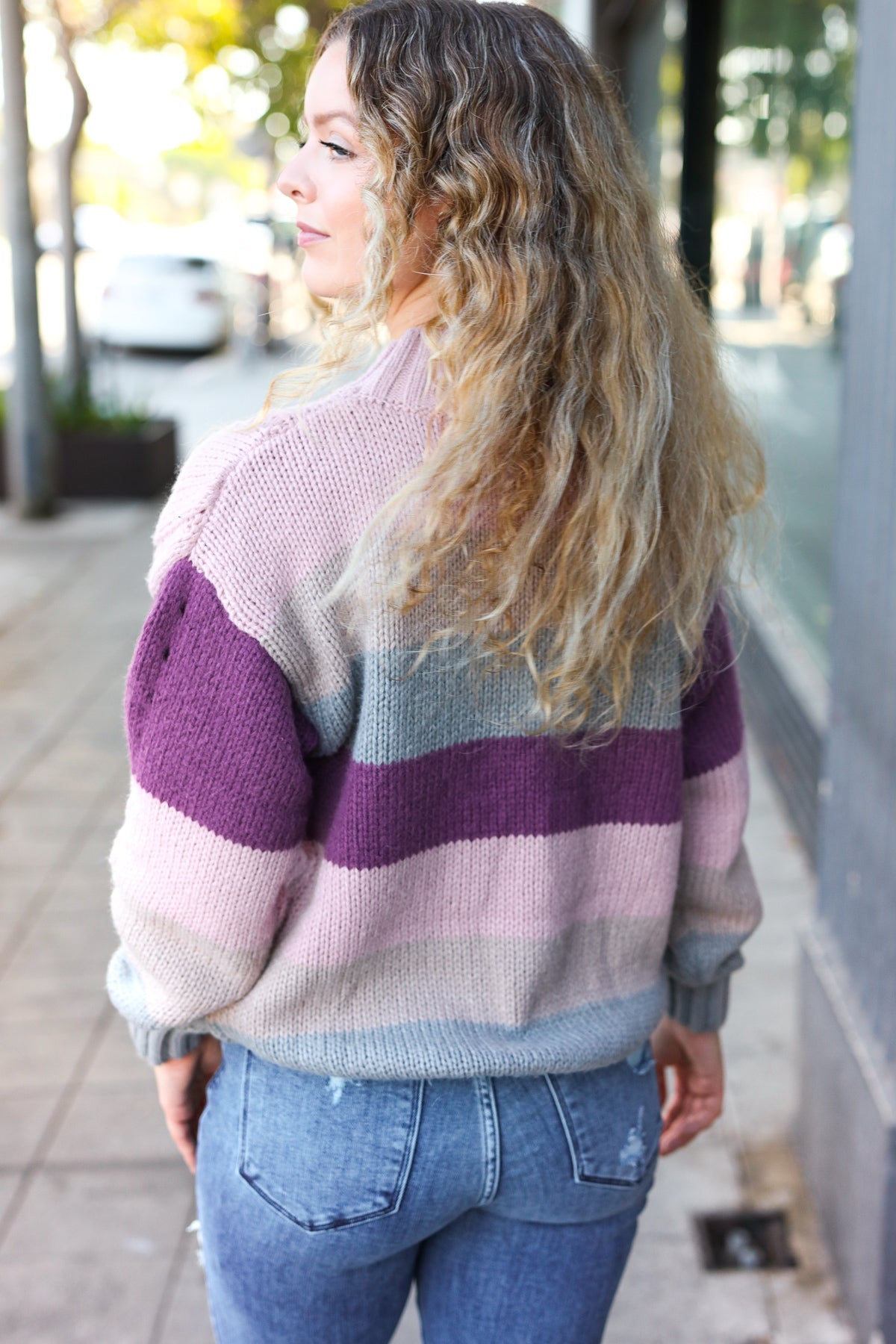 Your Blessings Stripe Cable Knit Mock Neck Sweater • Mauve