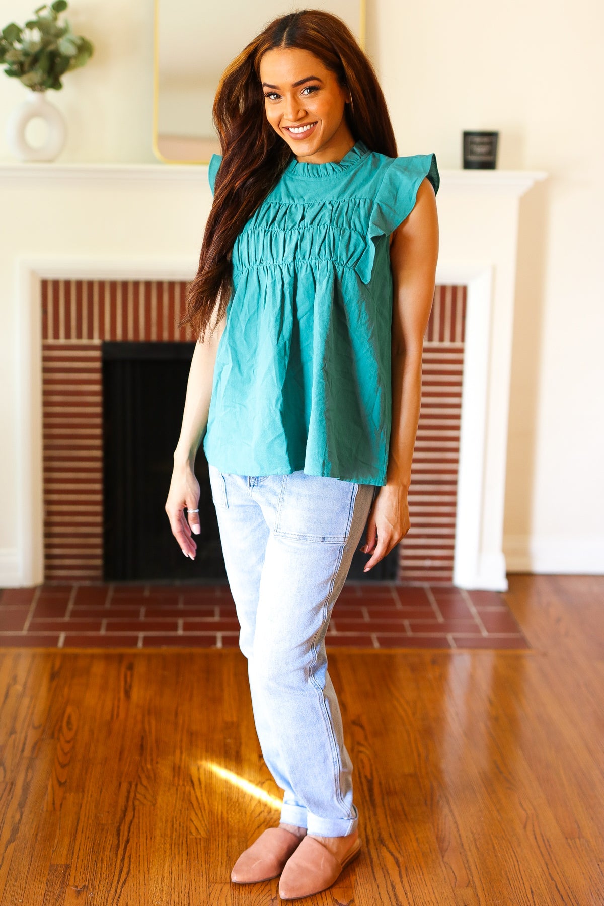 Love Life Frill Mock Neck Top • Teal