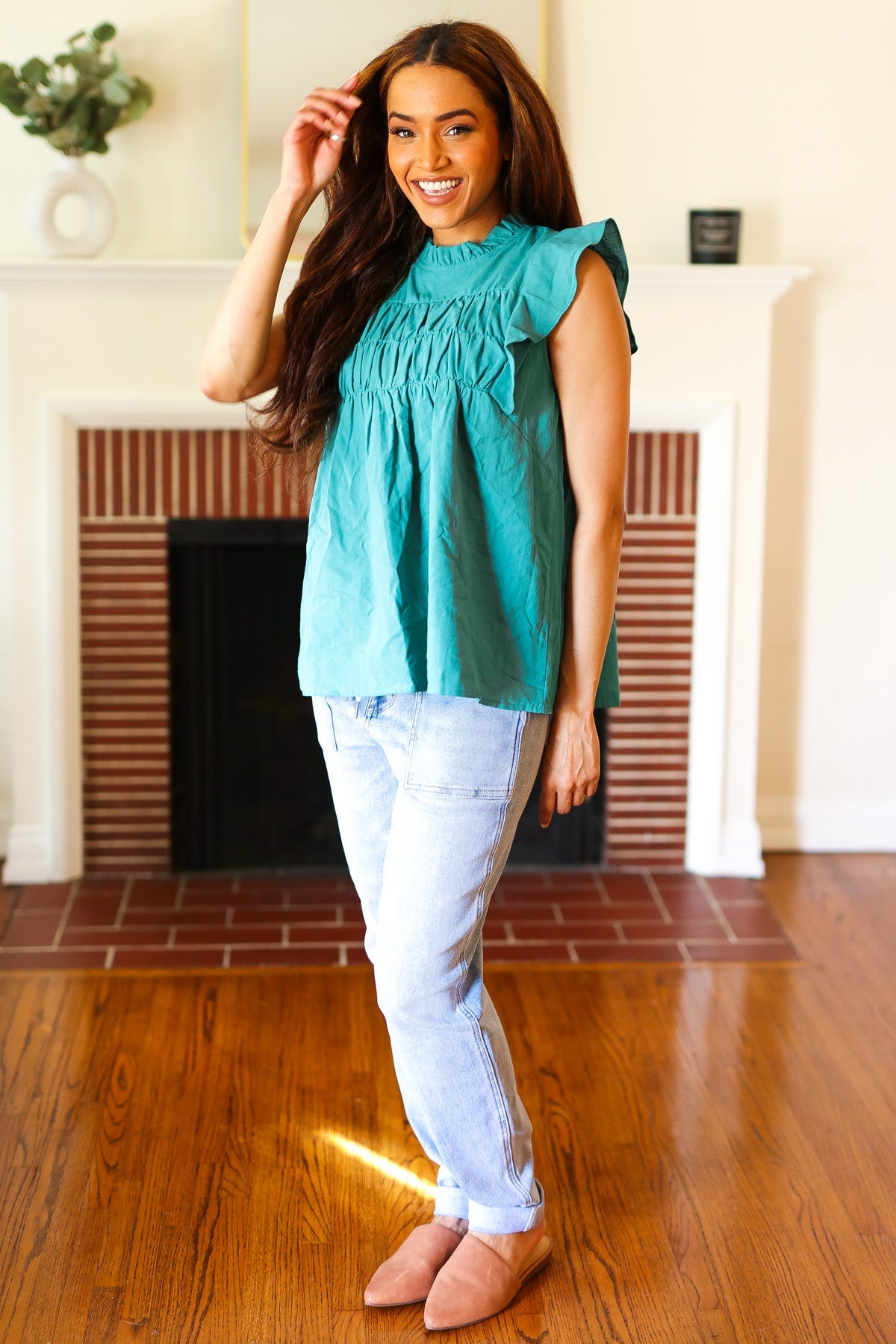 Love Life Frill Mock Neck Top • Teal