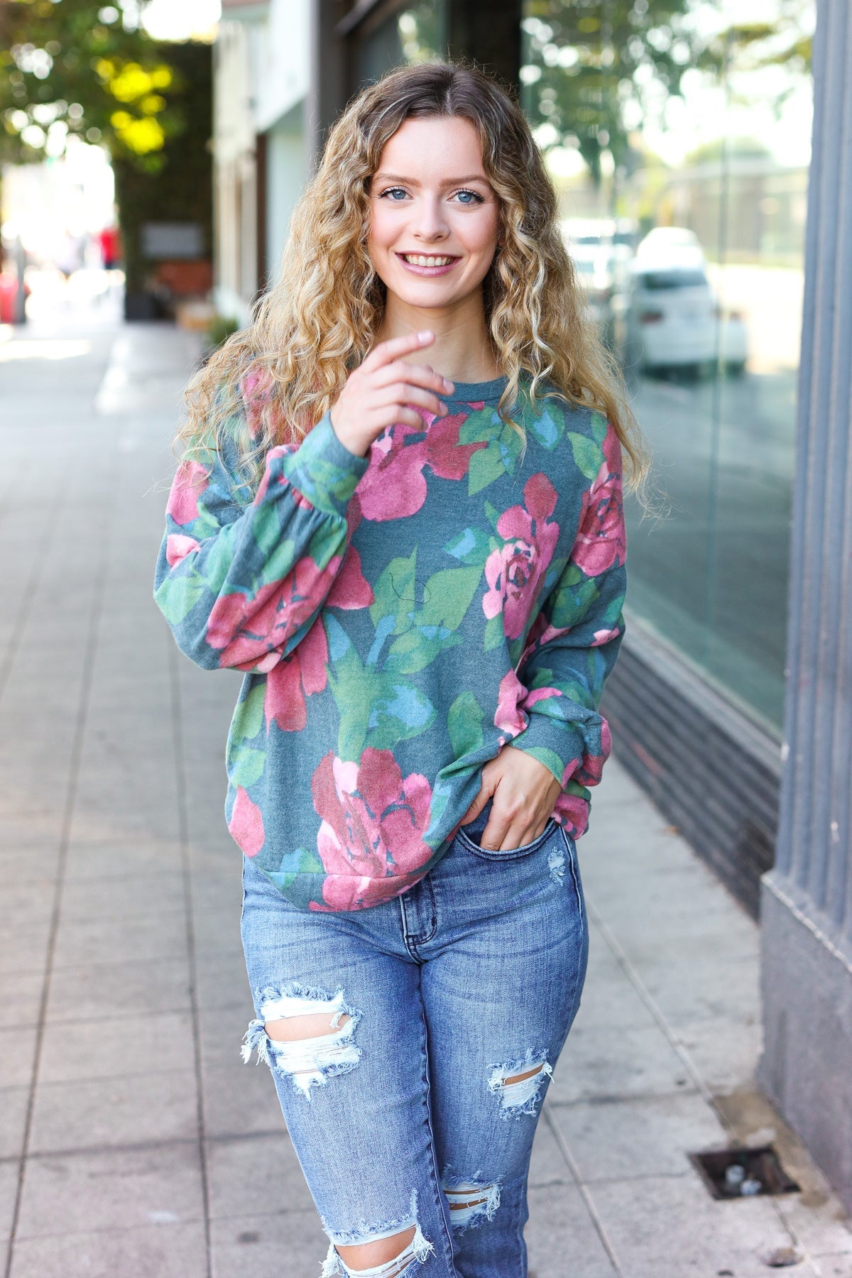 Forever Young Floral Brushed Hacci Sweater Top