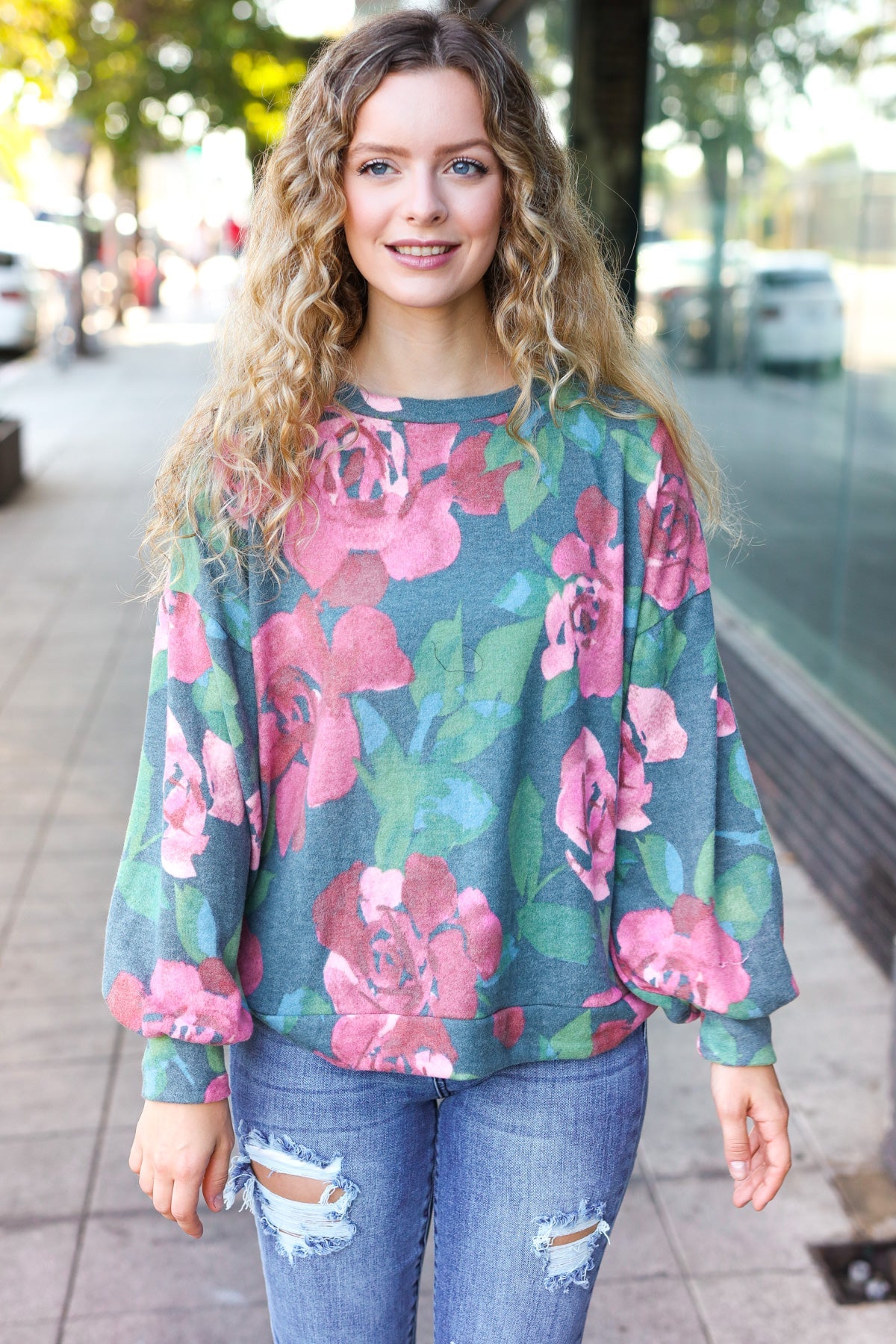 Forever Young Floral Brushed Hacci Sweater Top