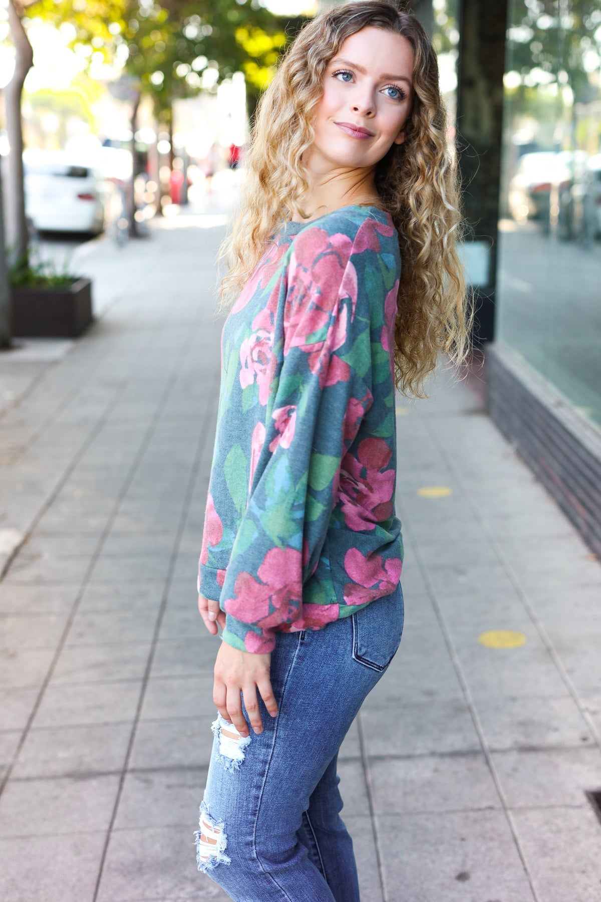 Forever Young Floral Brushed Hacci Sweater Top