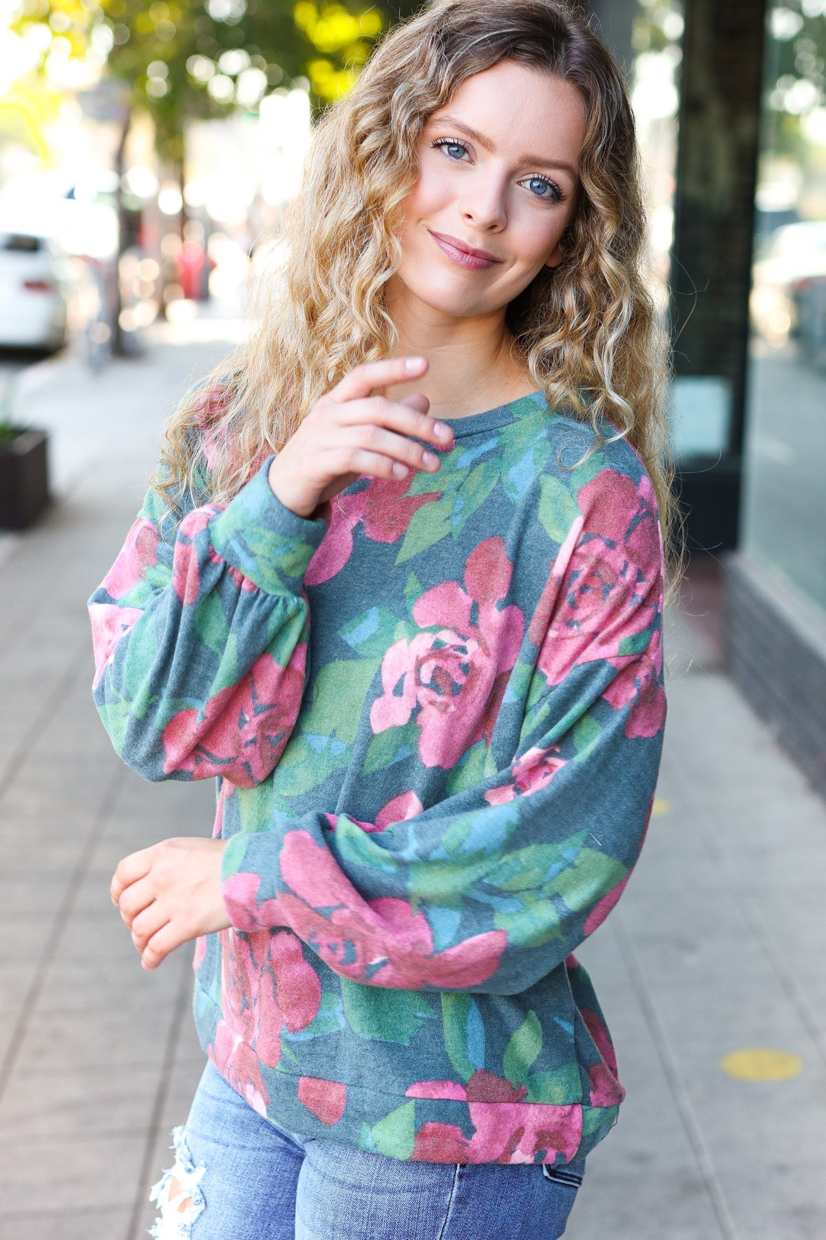 Forever Young Floral Brushed Hacci Sweater Top