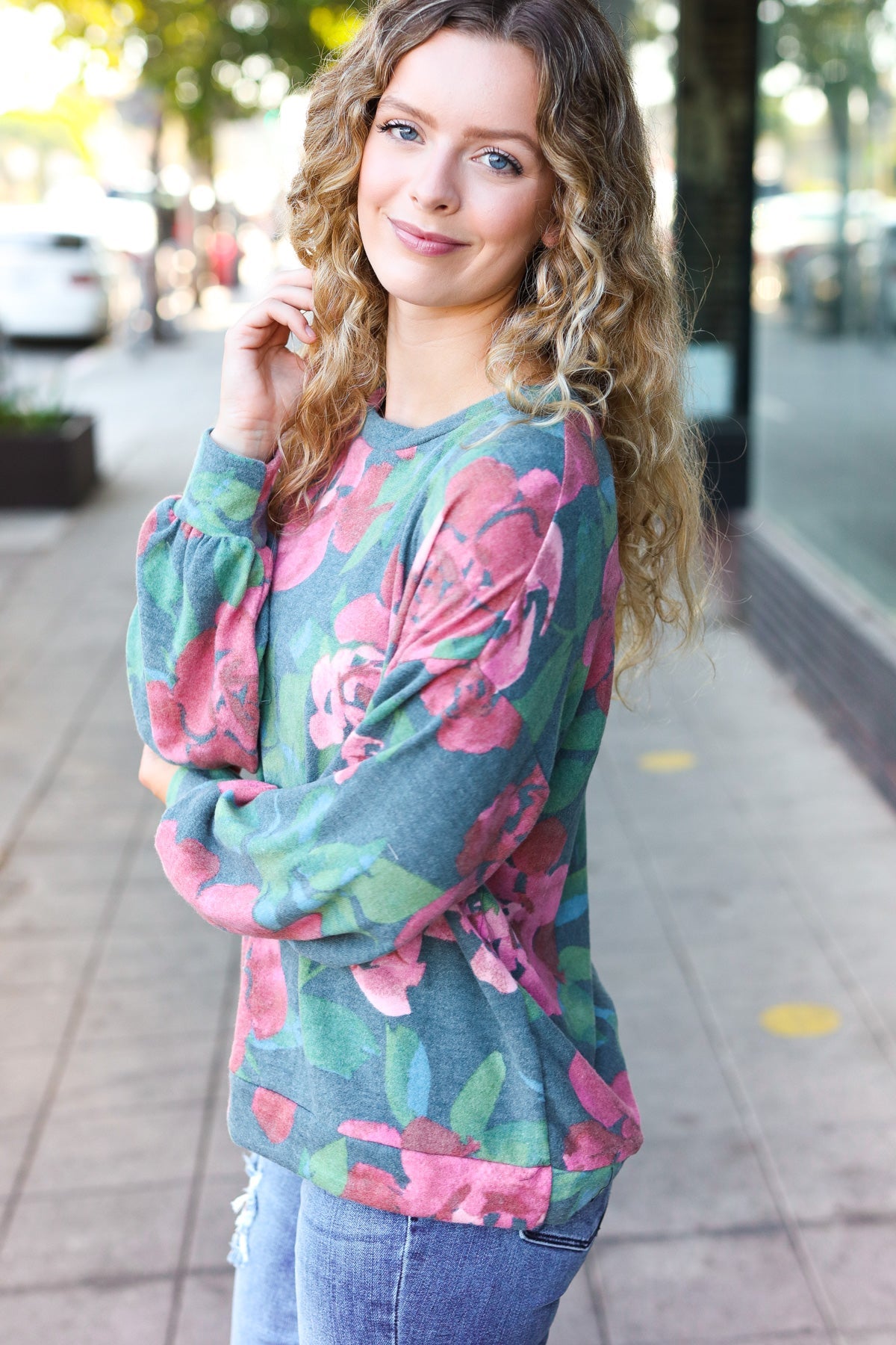Forever Young Floral Brushed Hacci Sweater Top