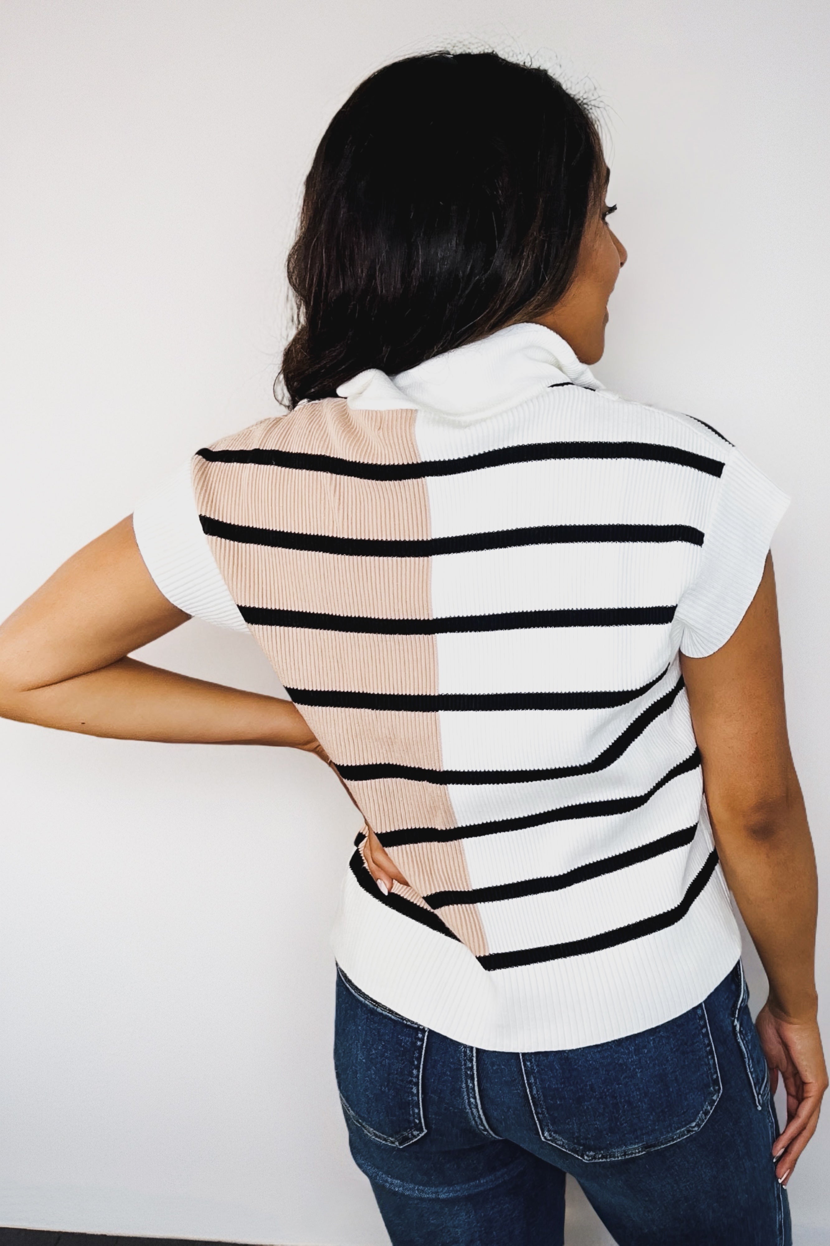 Lonely Traveler Striped Quarter Zip Vest • White