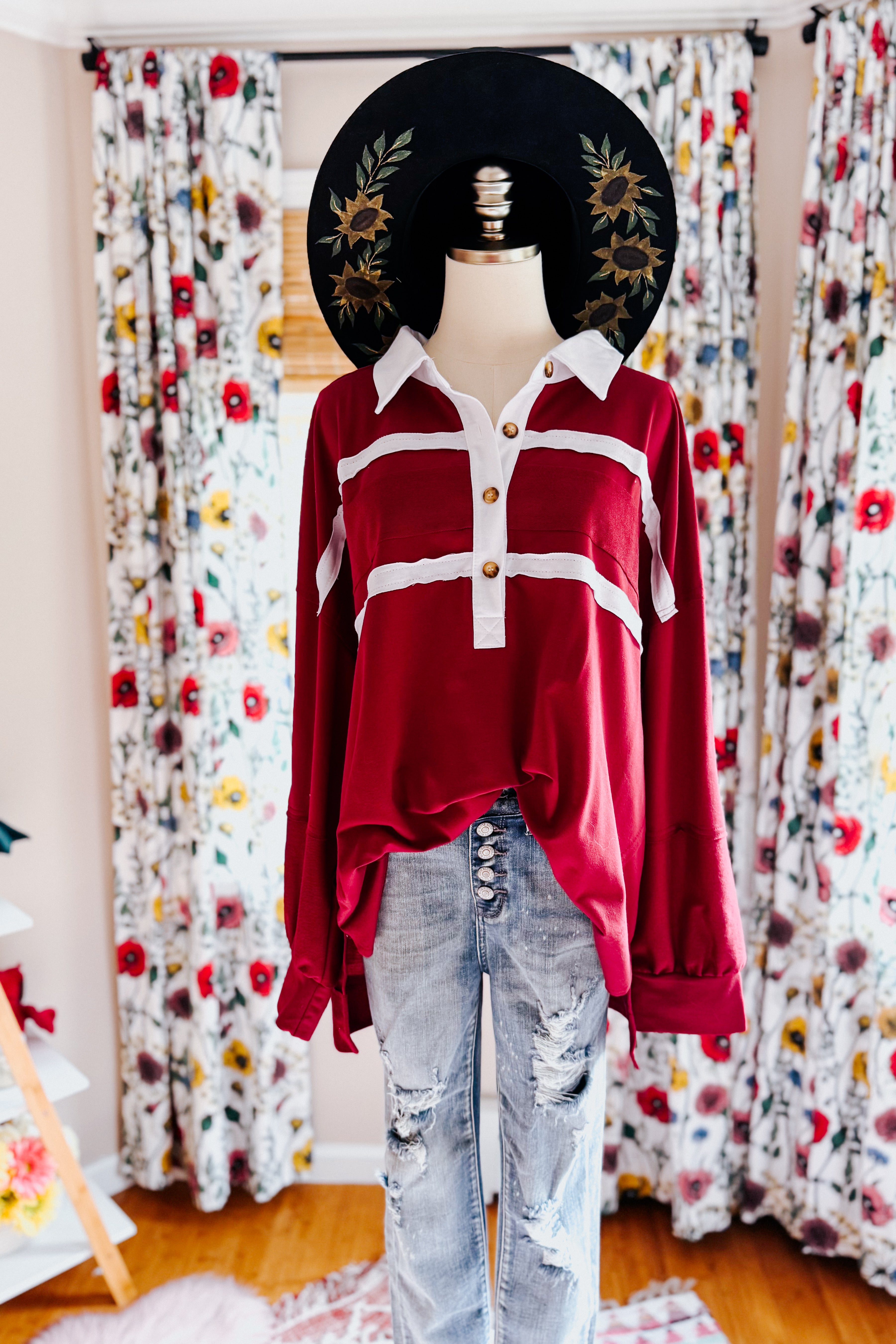 Prep School Chic Polo Top • Wine