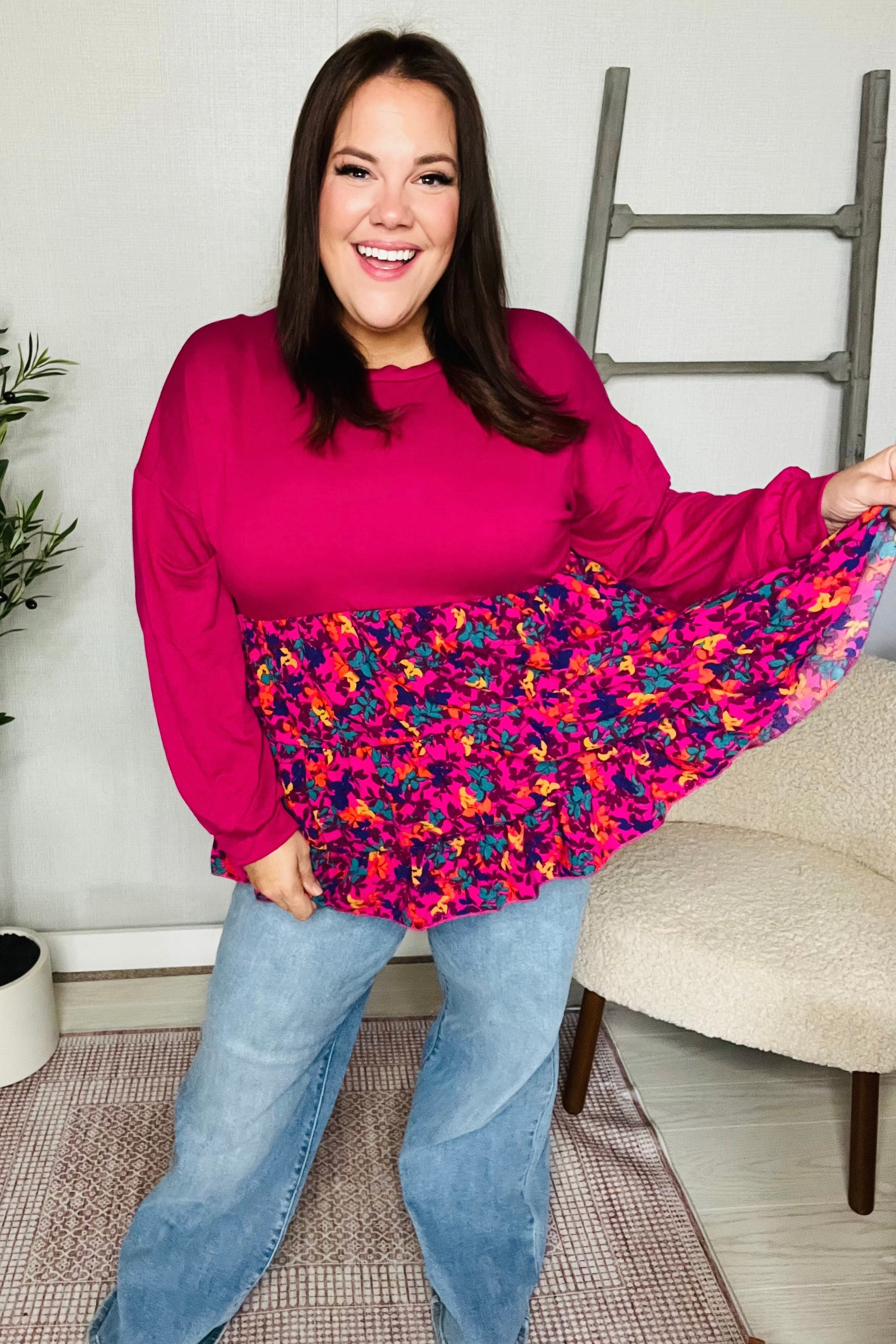 Fuchsia Fizz Drop Shoulder Babydoll Blouse