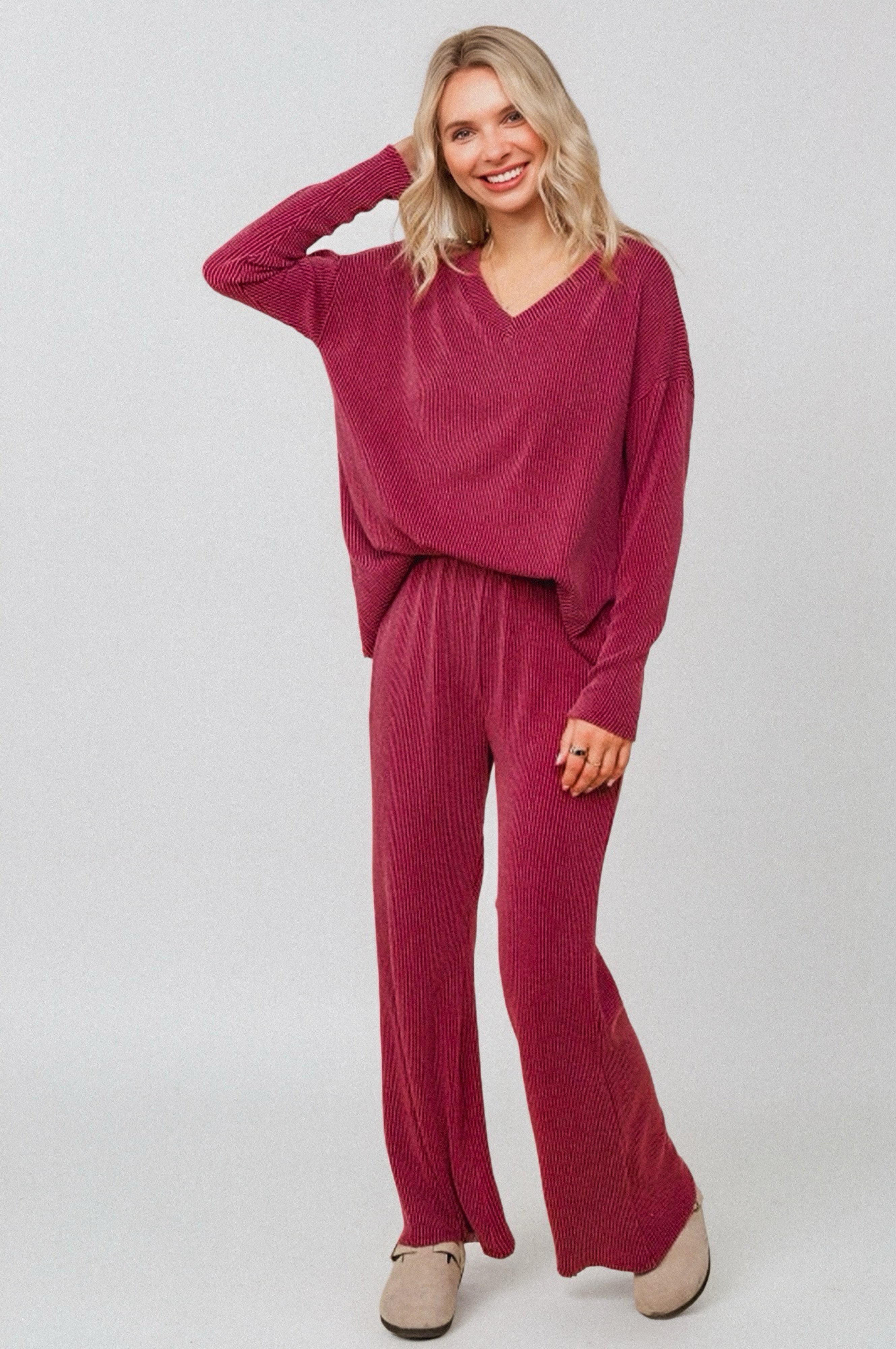 Cozy on Main Sweater Set • Wine