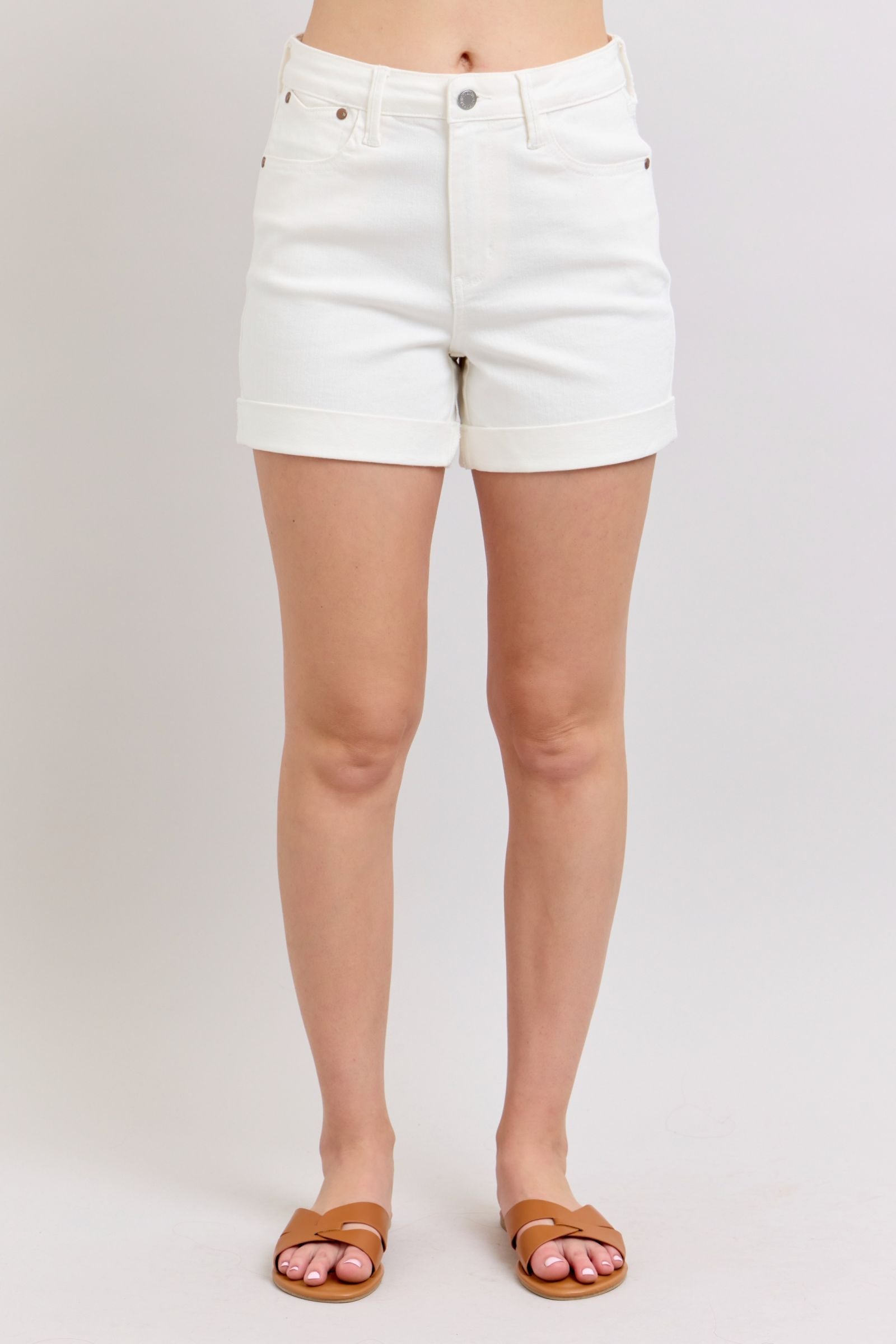 Ainsley High Rise Double Roll Cuffed Shorts • White