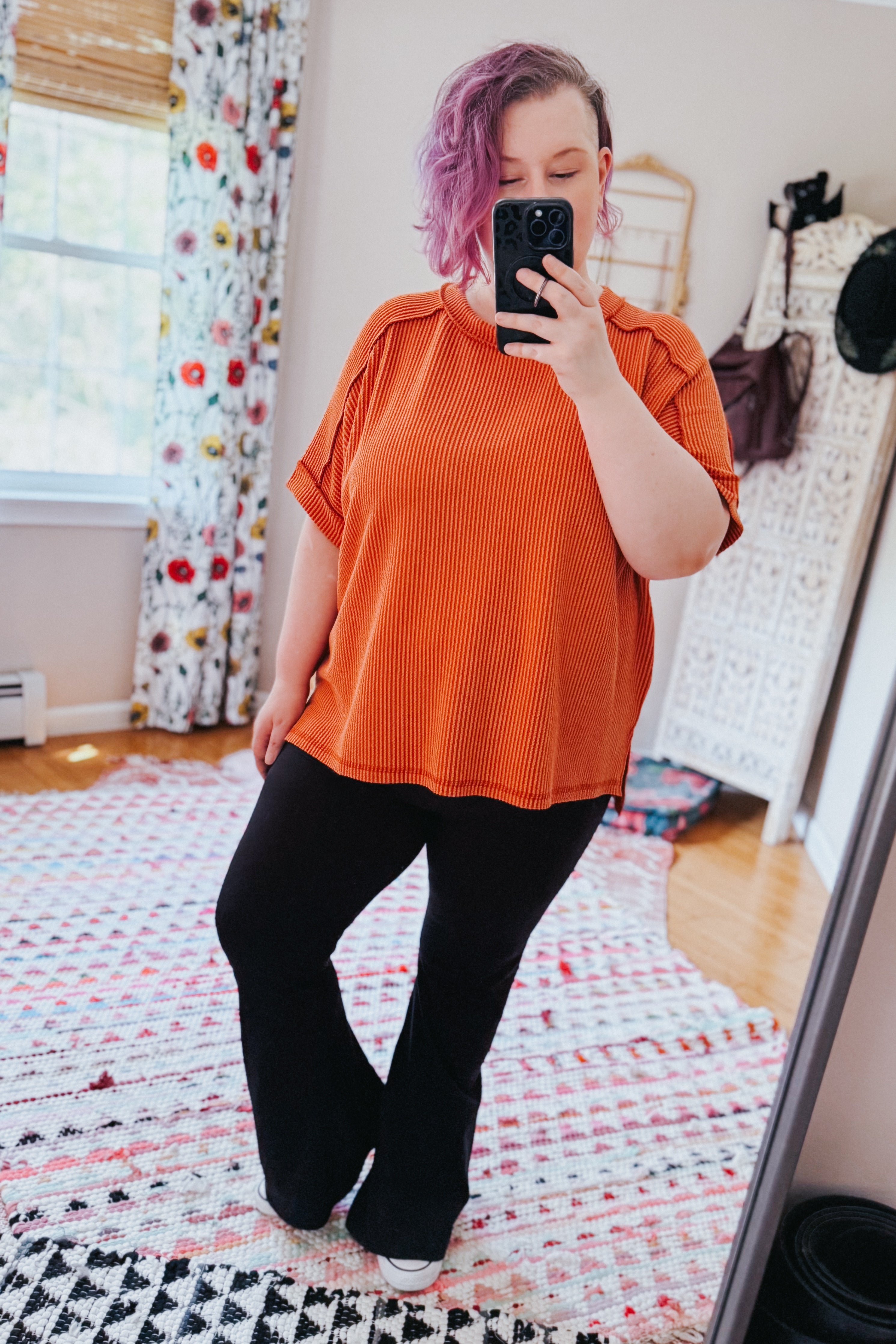 Catch Me Loungin’ Cable Ribbed Knit Top • Burnt Orange
