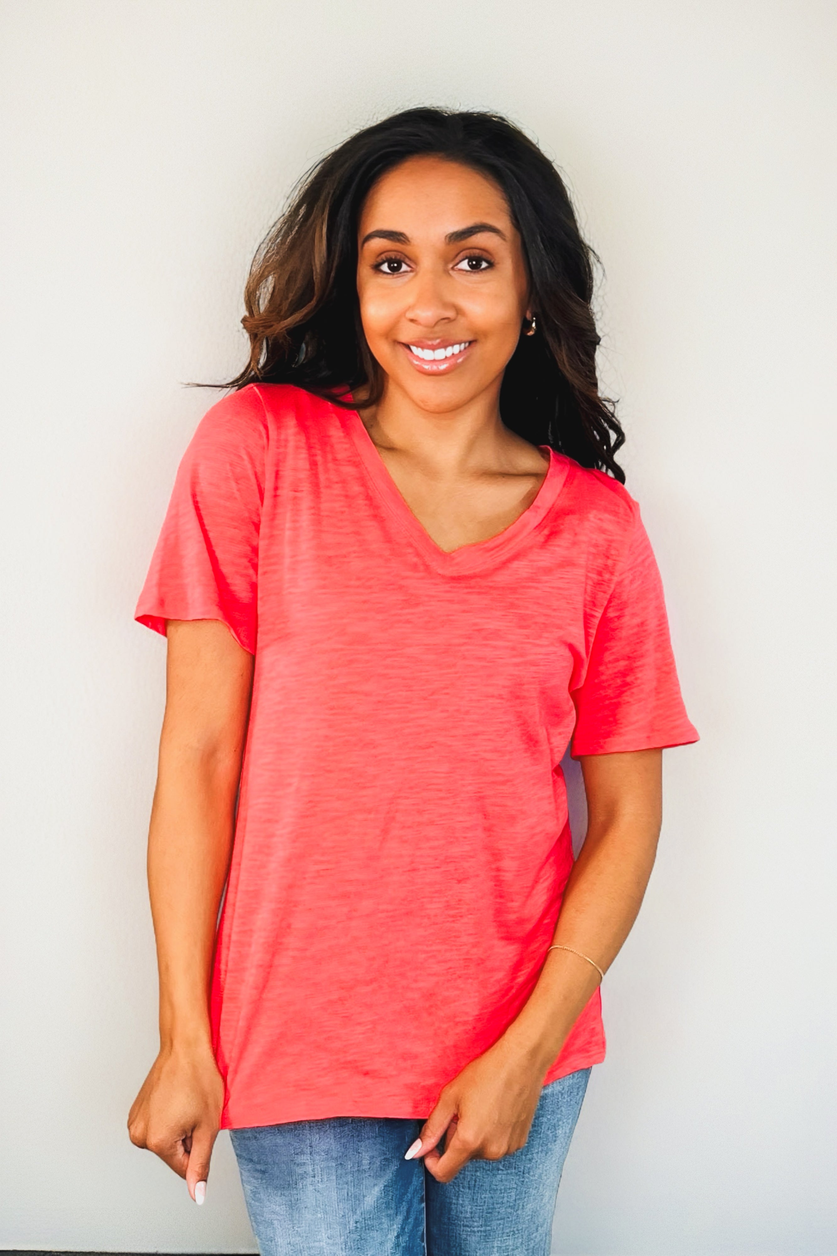 I Don't Have to Choose V-Neck Tee • Hot Coral