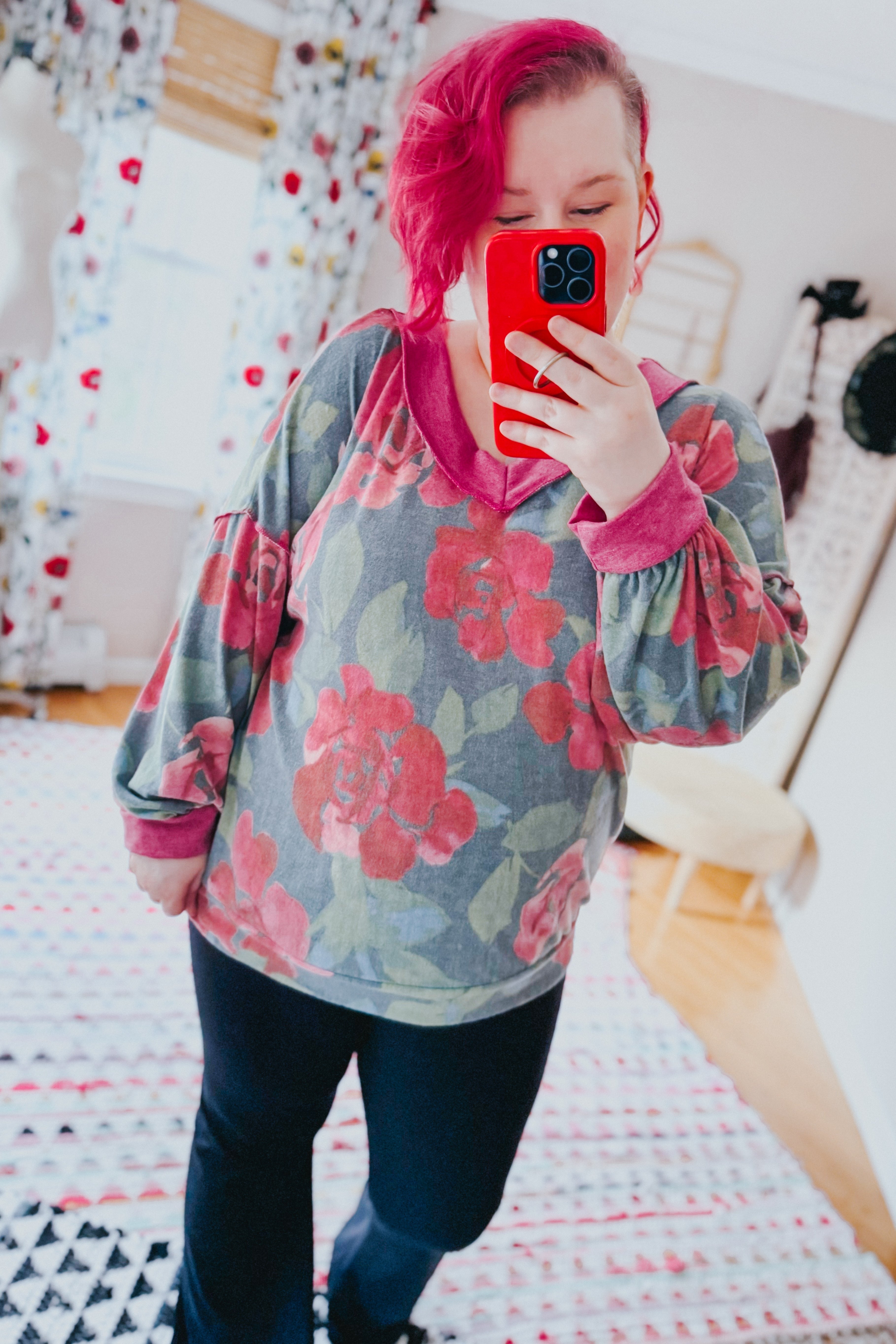 I Can Say Floral Print Hacci Knit Sweater