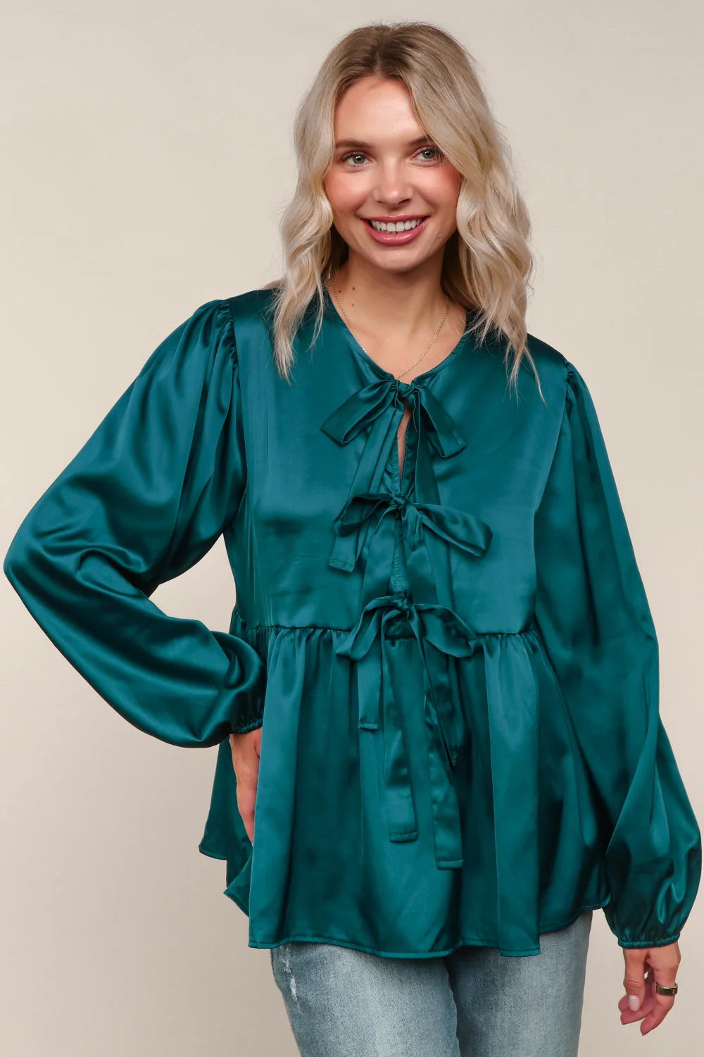 Tied Up in Style Ribbon Blouse • Teal