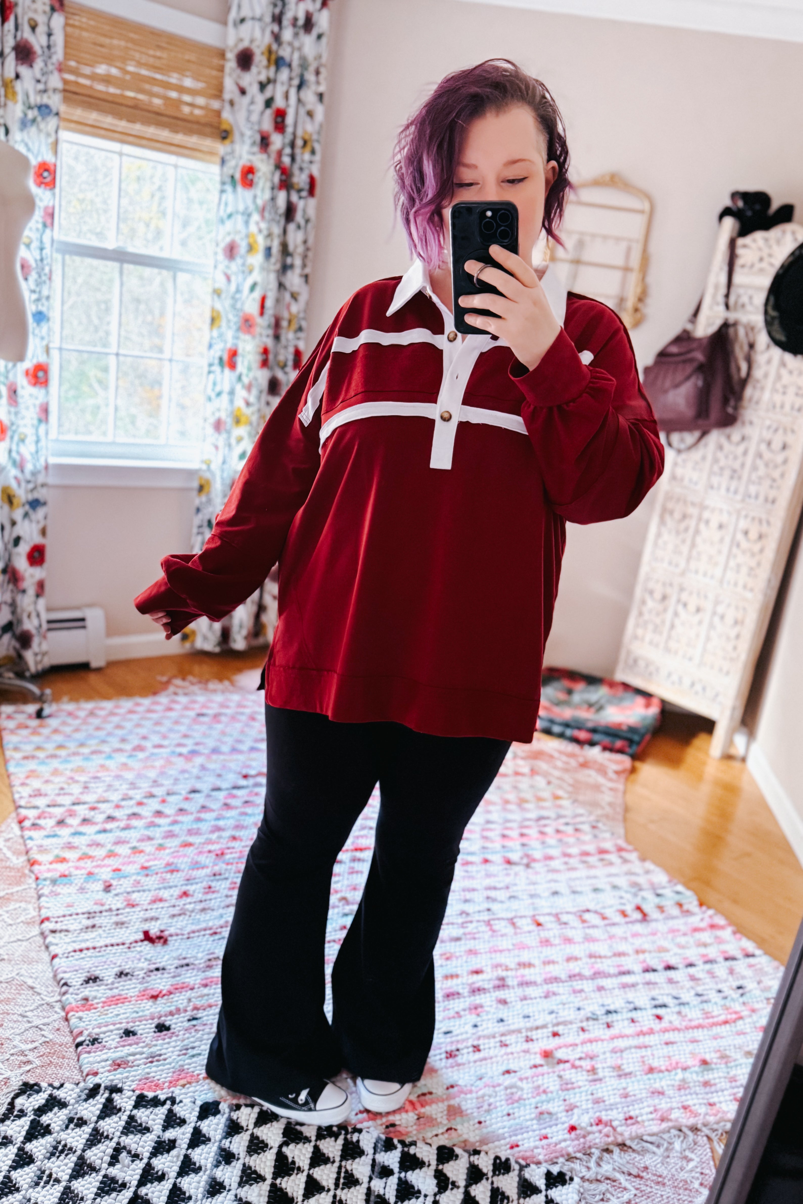 Prep School Chic Polo Top • Wine