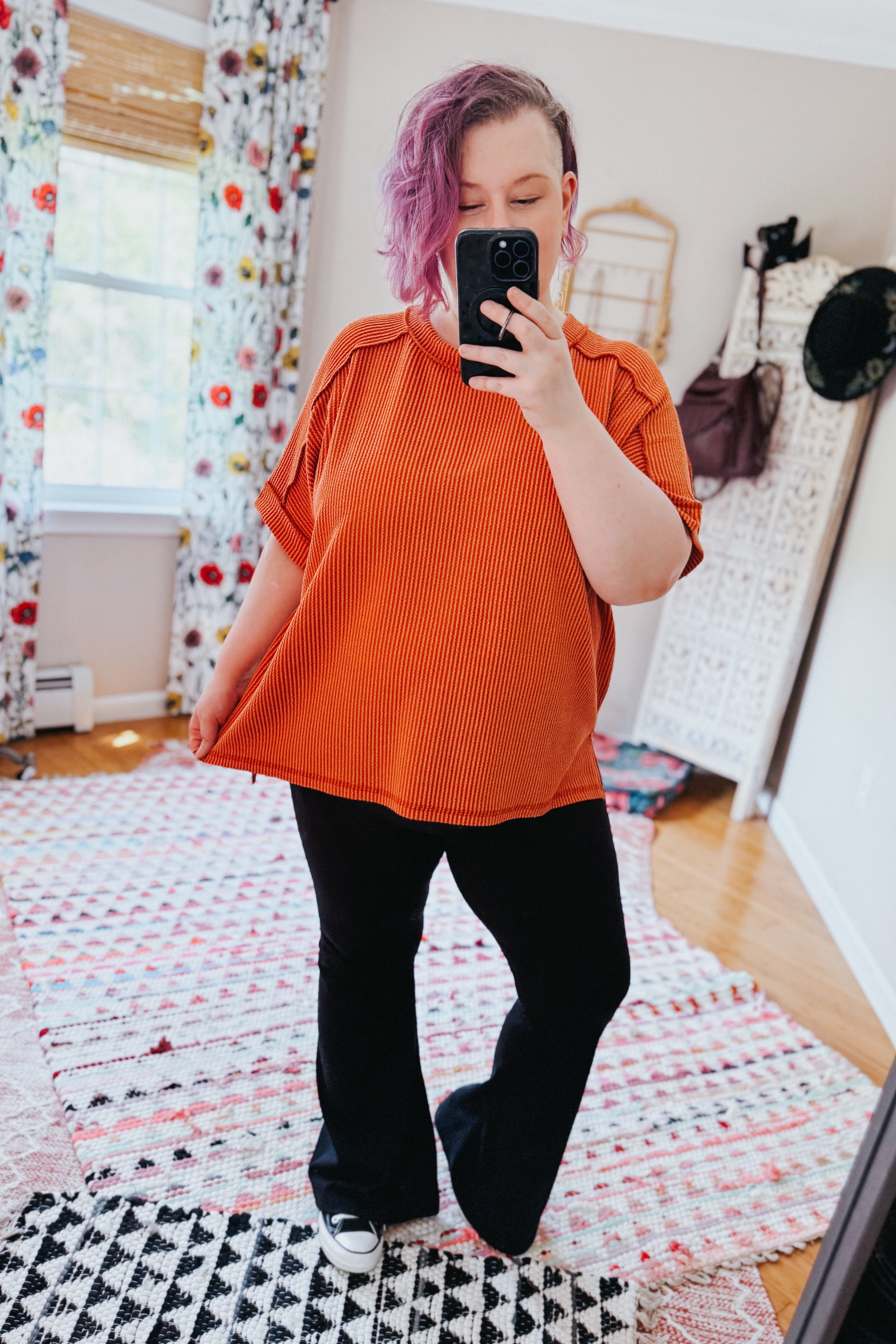 Catch Me Loungin’ Cable Ribbed Knit Top • Burnt Orange