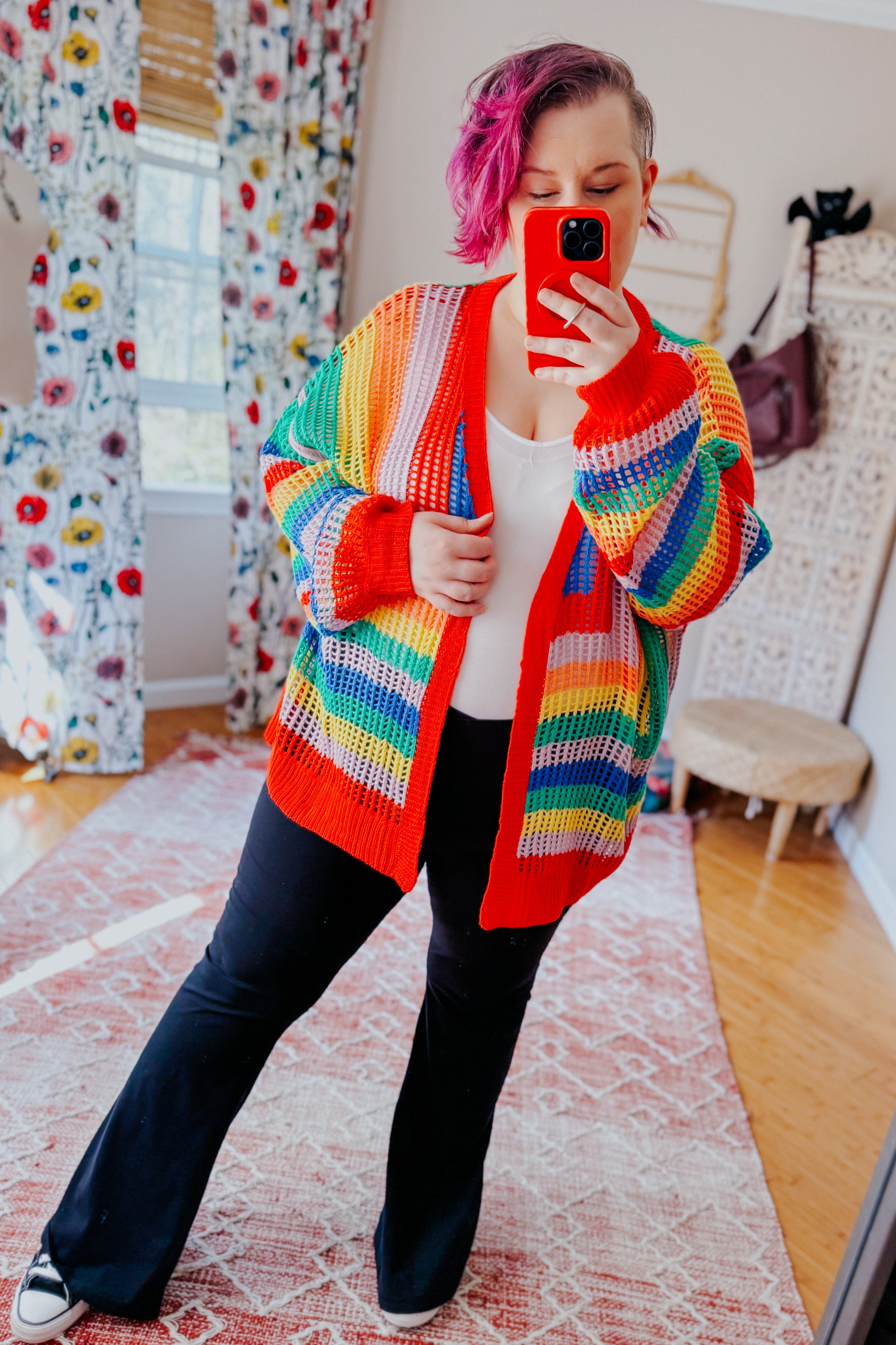 In Love Rainbow Crochet Striped Spring Cardigan