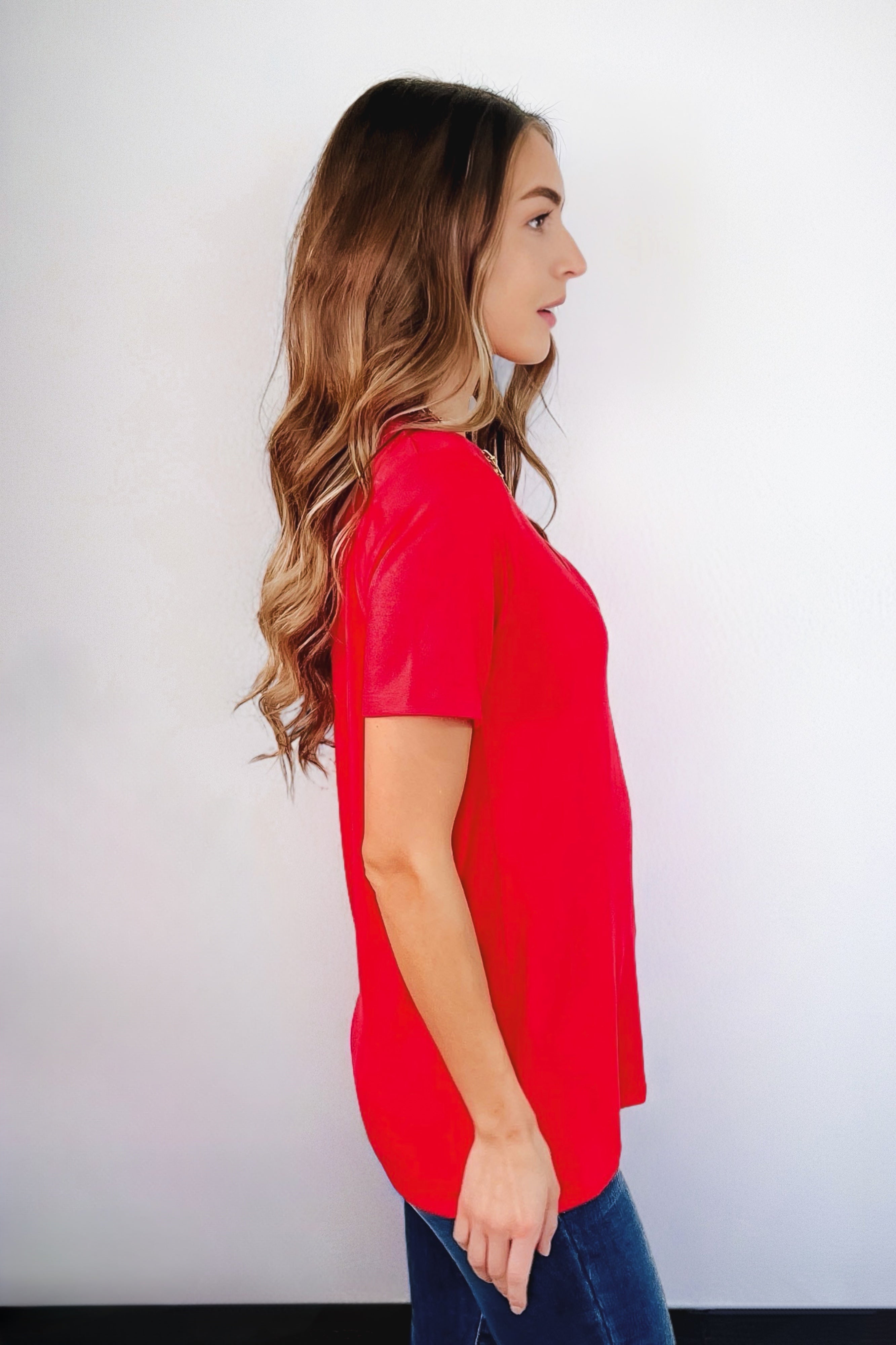 The Every Outfit Basic V-Neck Top •  Ruby