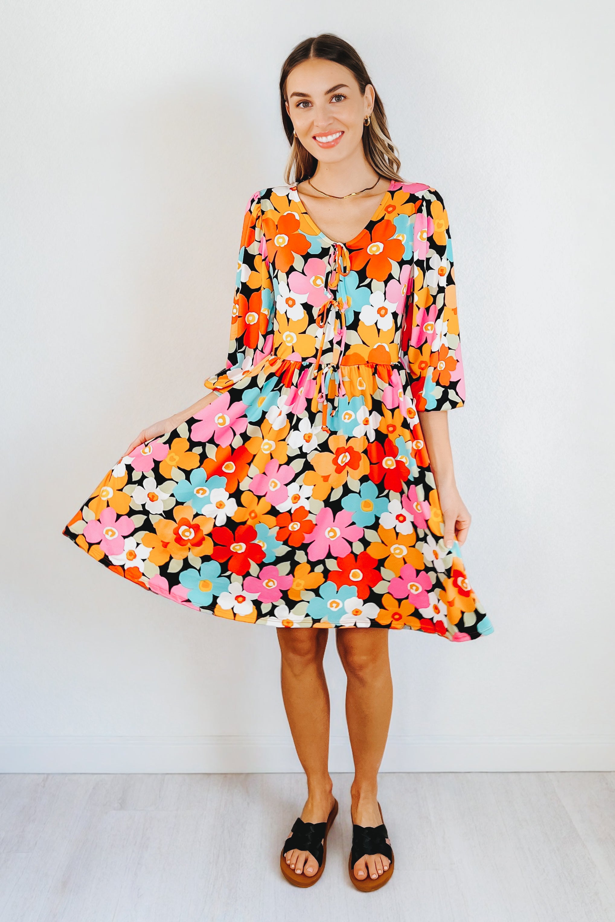Little Bold V-Neck Knit Dress