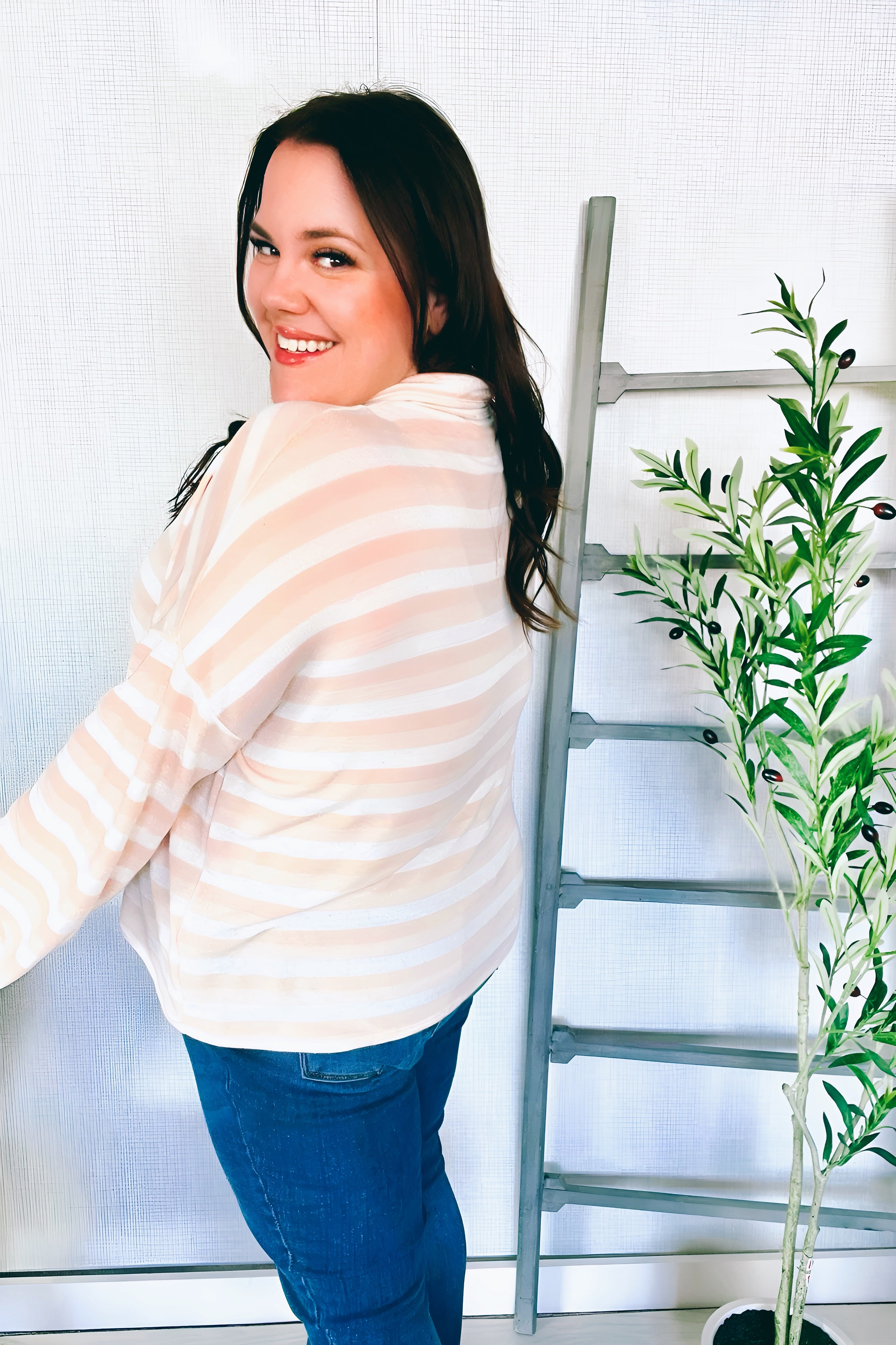 What You Say Striped Bow Tie Terry Top • Beige