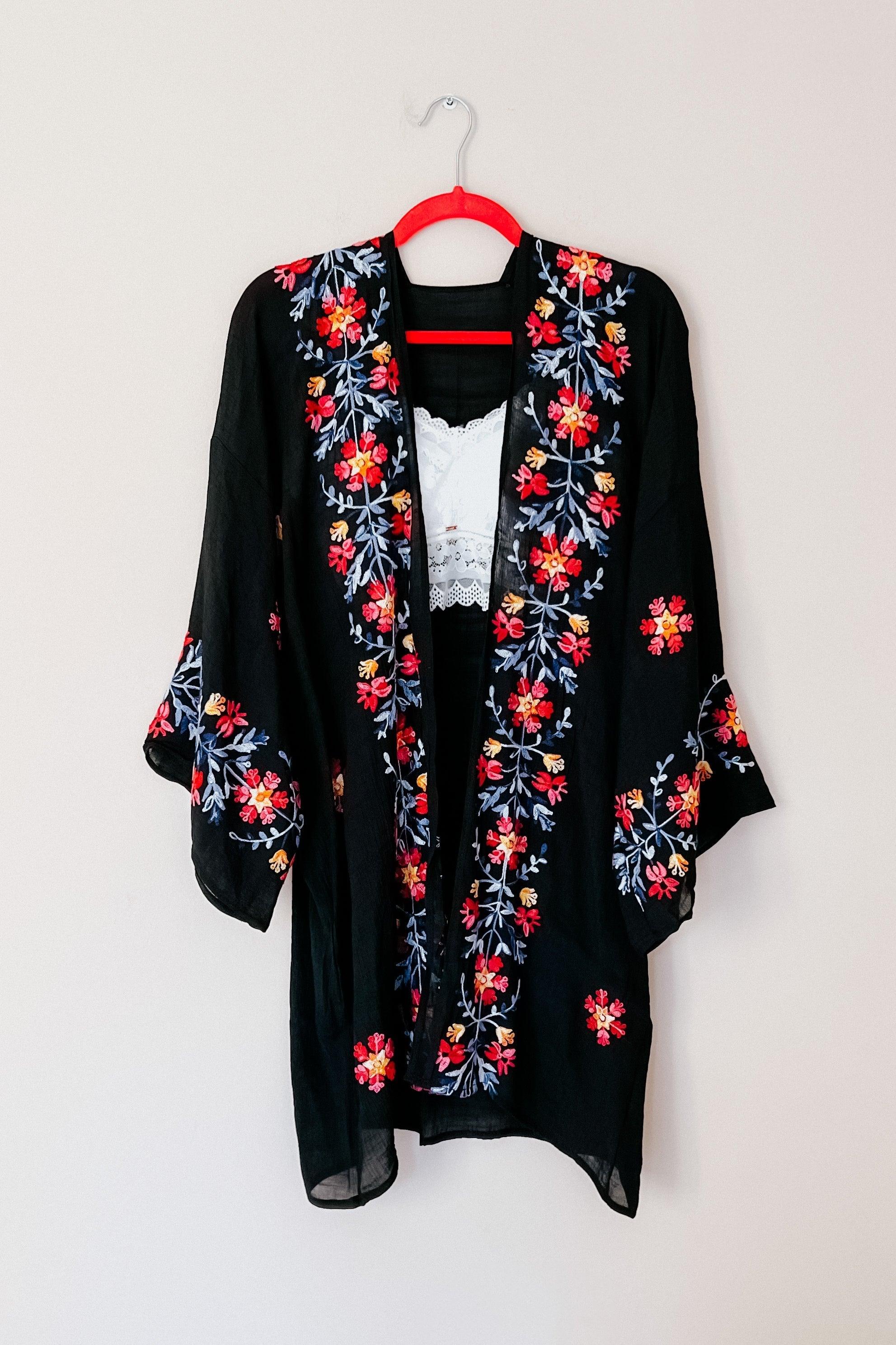The Sweet Life Embroidered Kimono • Black - Atomic Wildflower