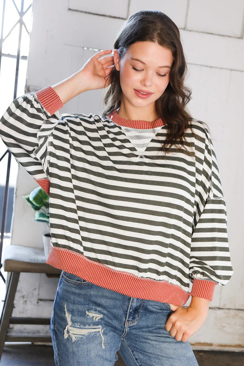 A Striped Story Crew Neck Pullover • Rust