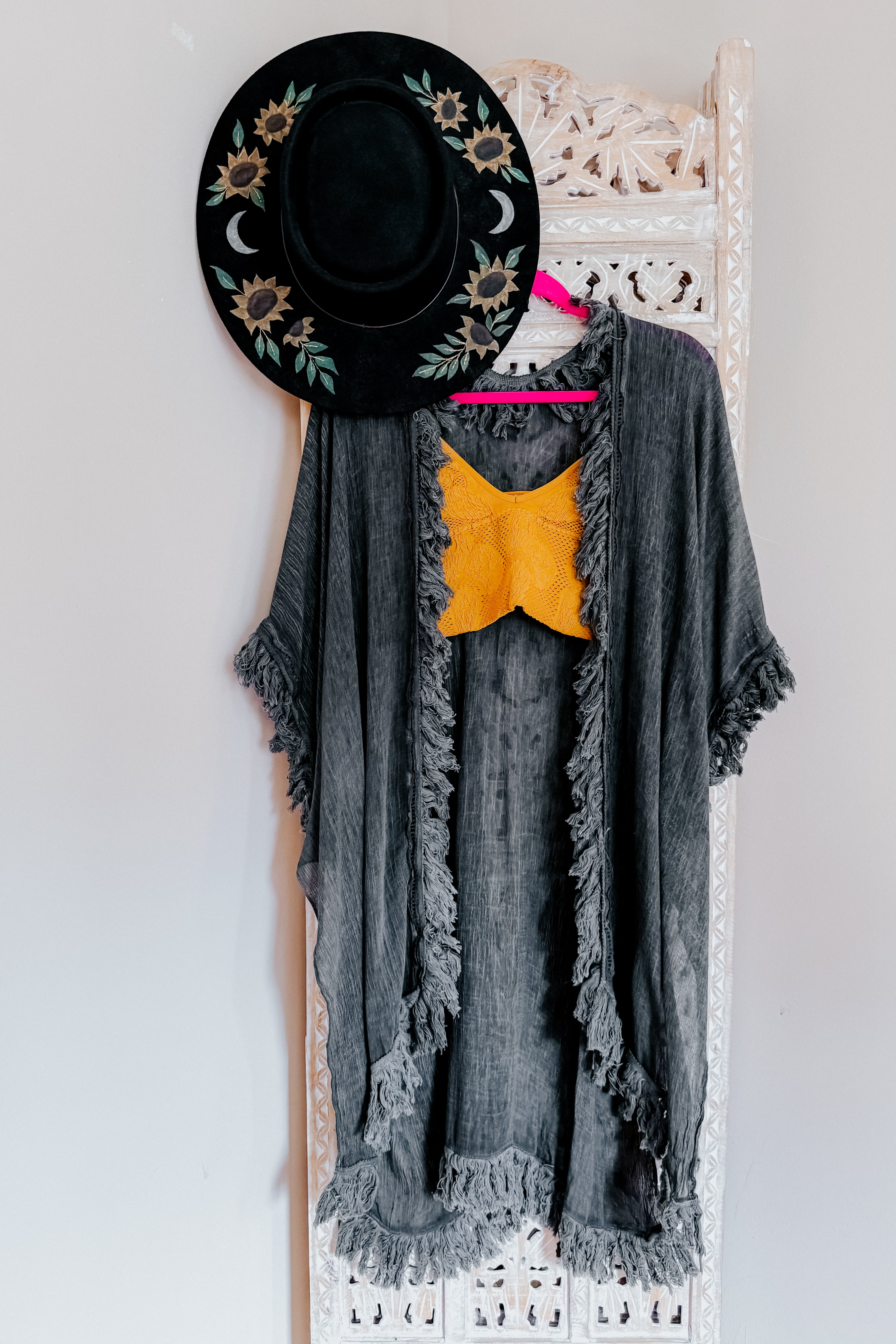 Mayze Sunbleached Fringe Duster • Charcoal