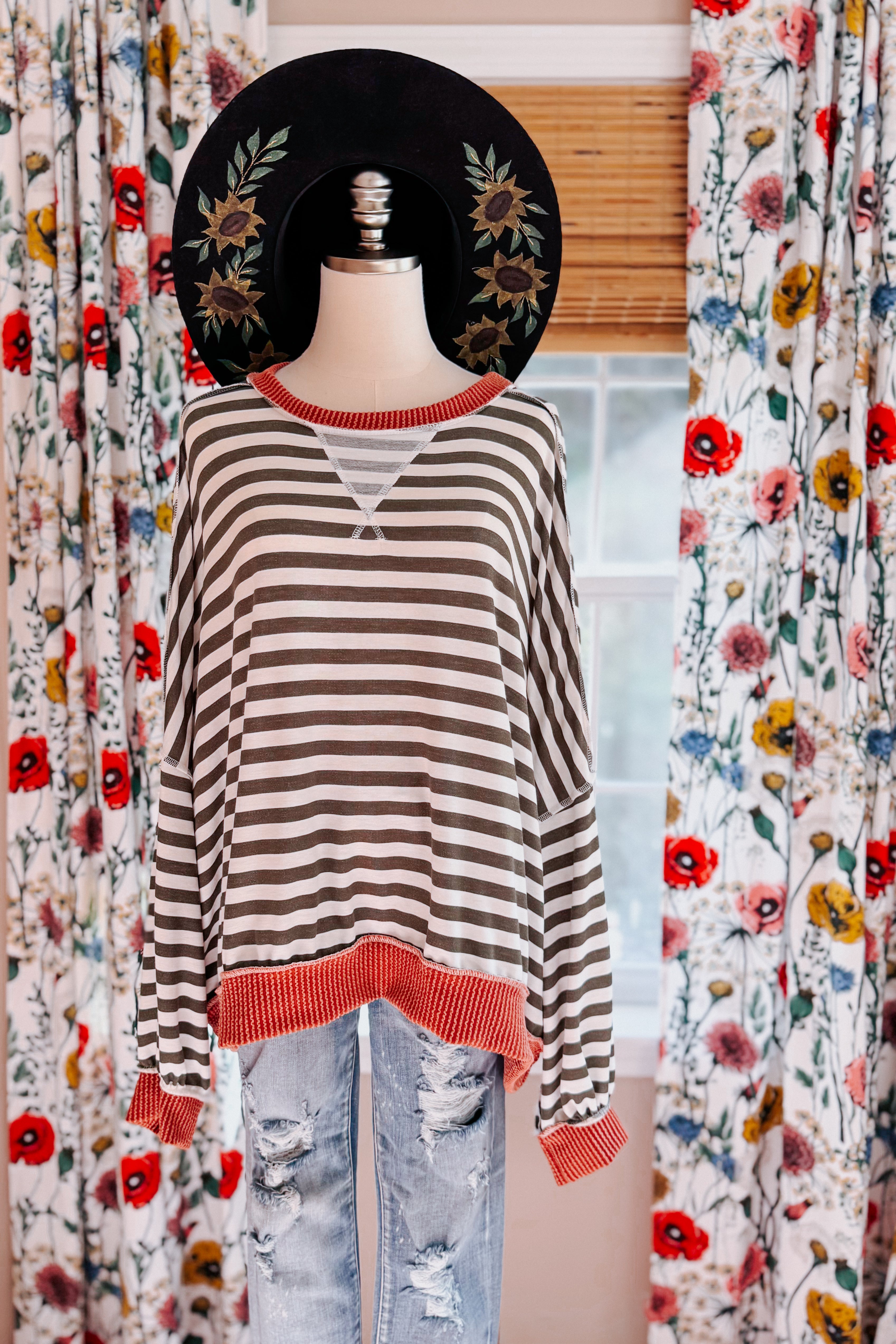 A Striped Story Crew Neck Pullover • Rust