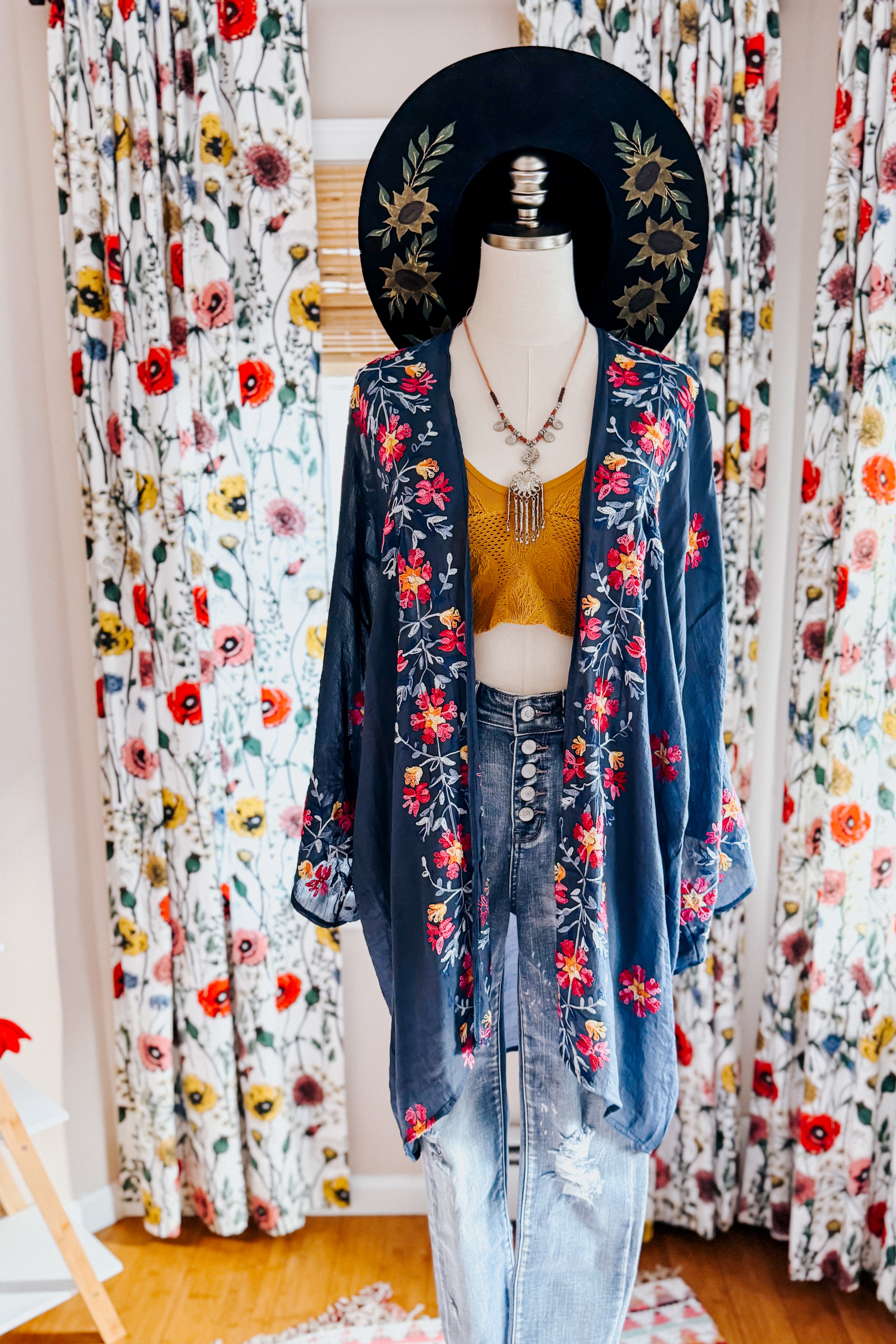 The Sweet Life Embroidered Duster • Navy