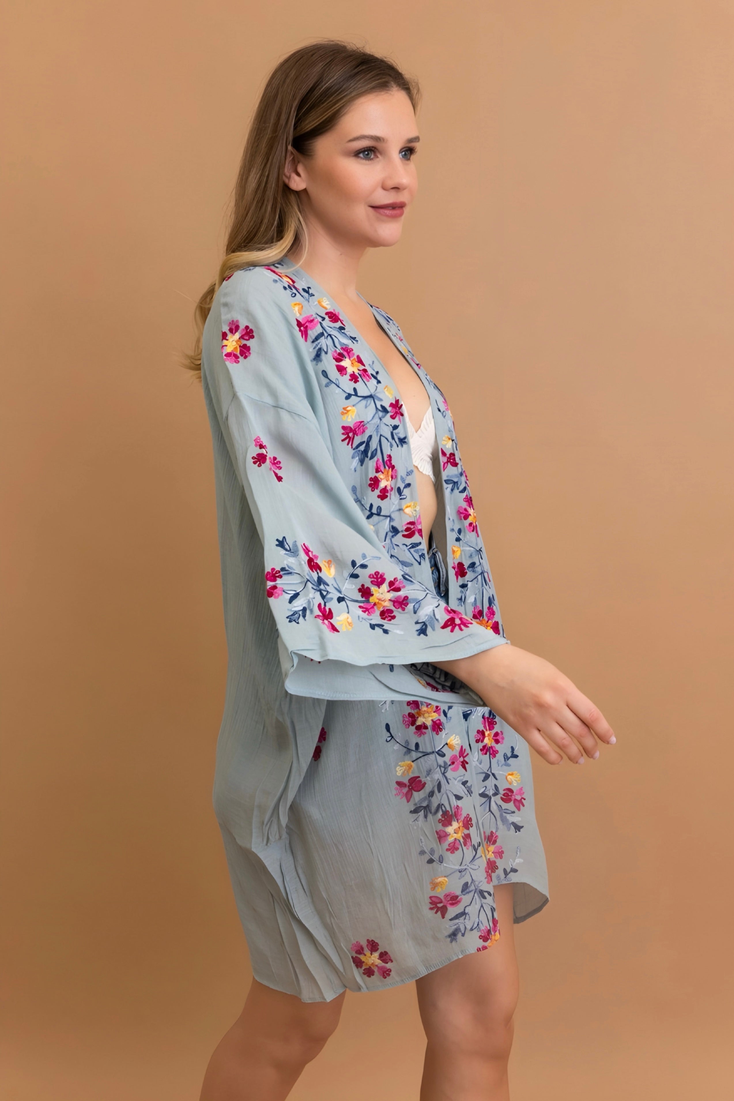 The Sweet Life Embroidered Duster • Powder Blue