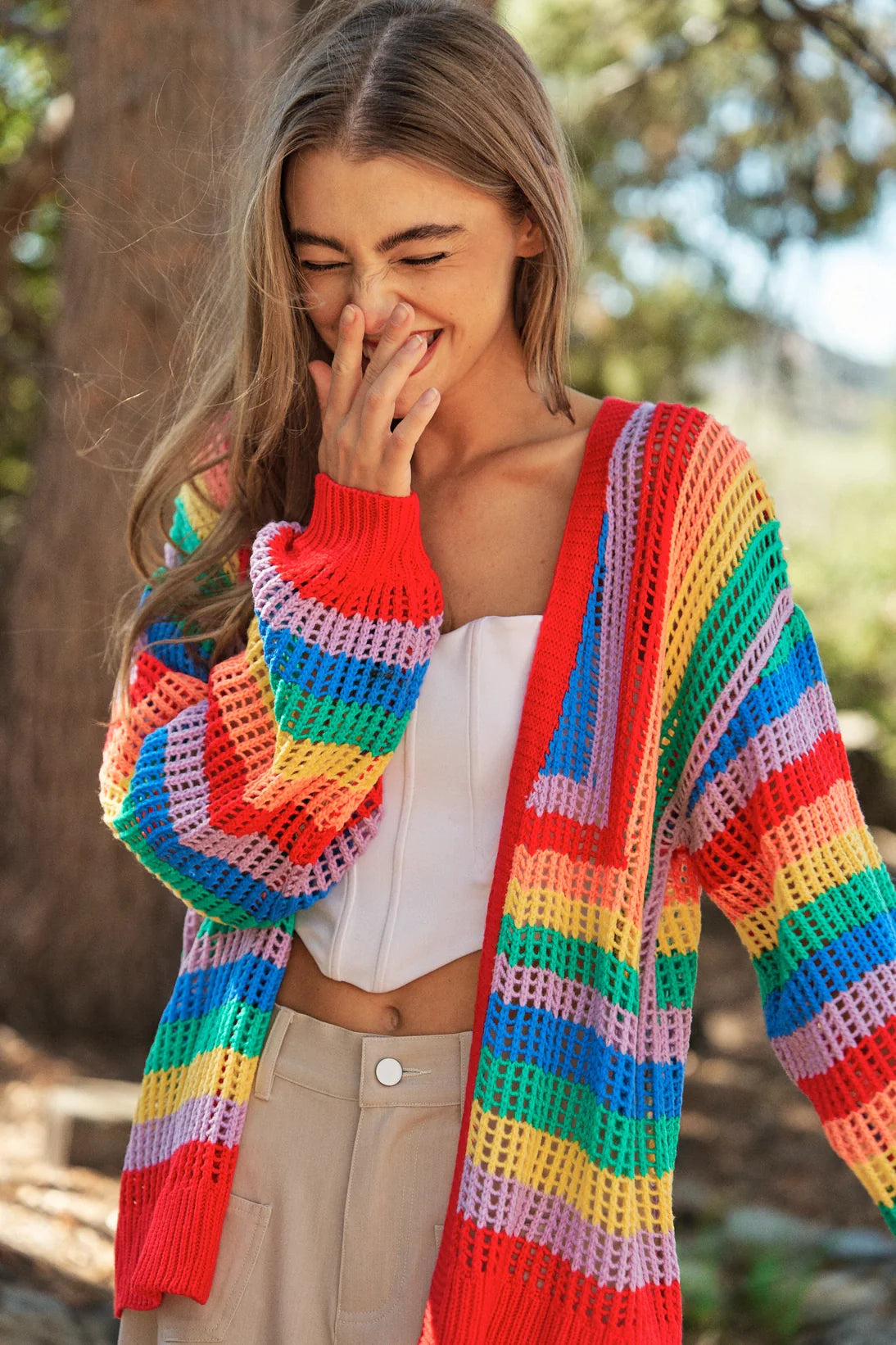 In Love Rainbow Crochet Striped Spring Cardigan