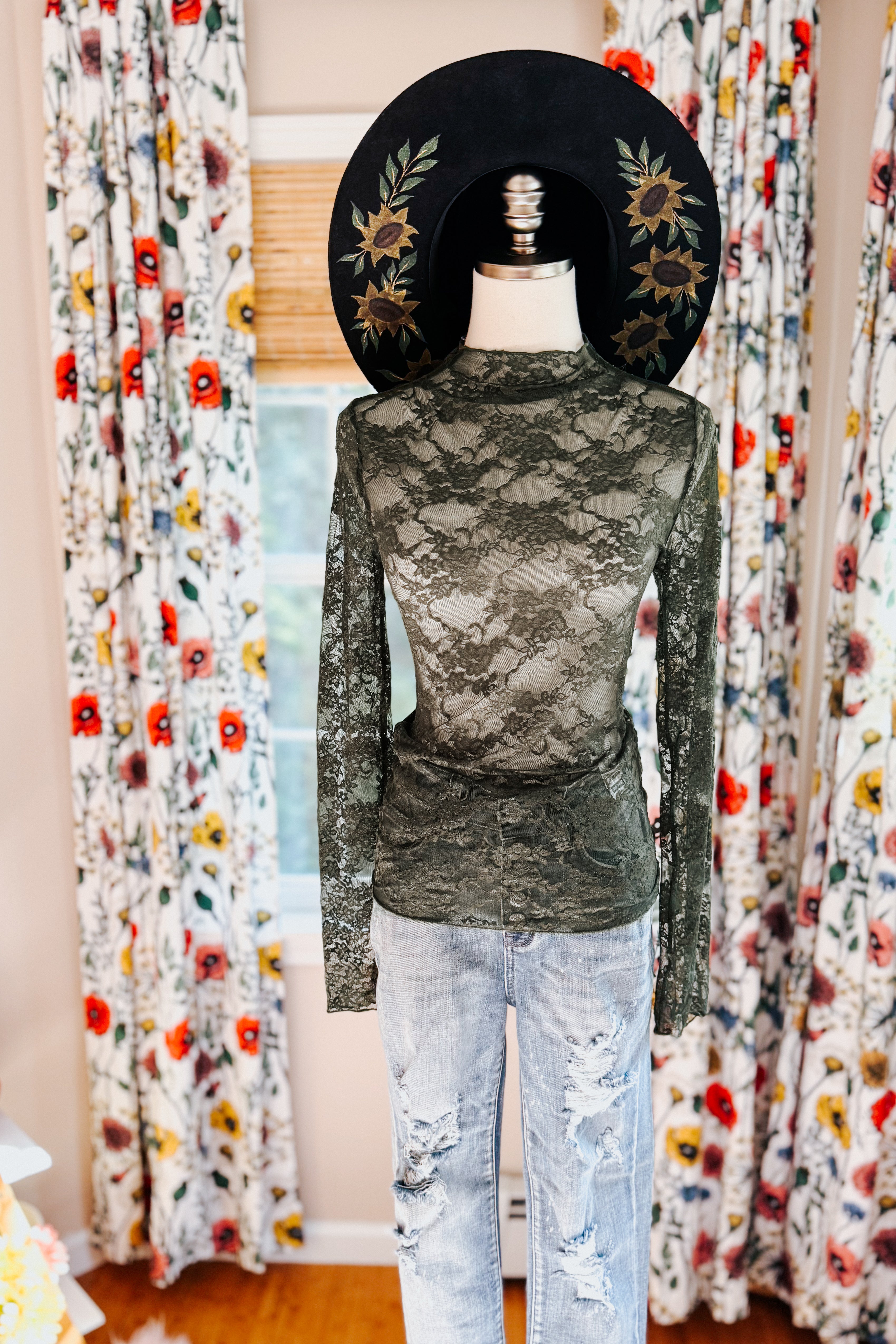 A Feminine Touch Semi Sheer Lace Top • Spruce