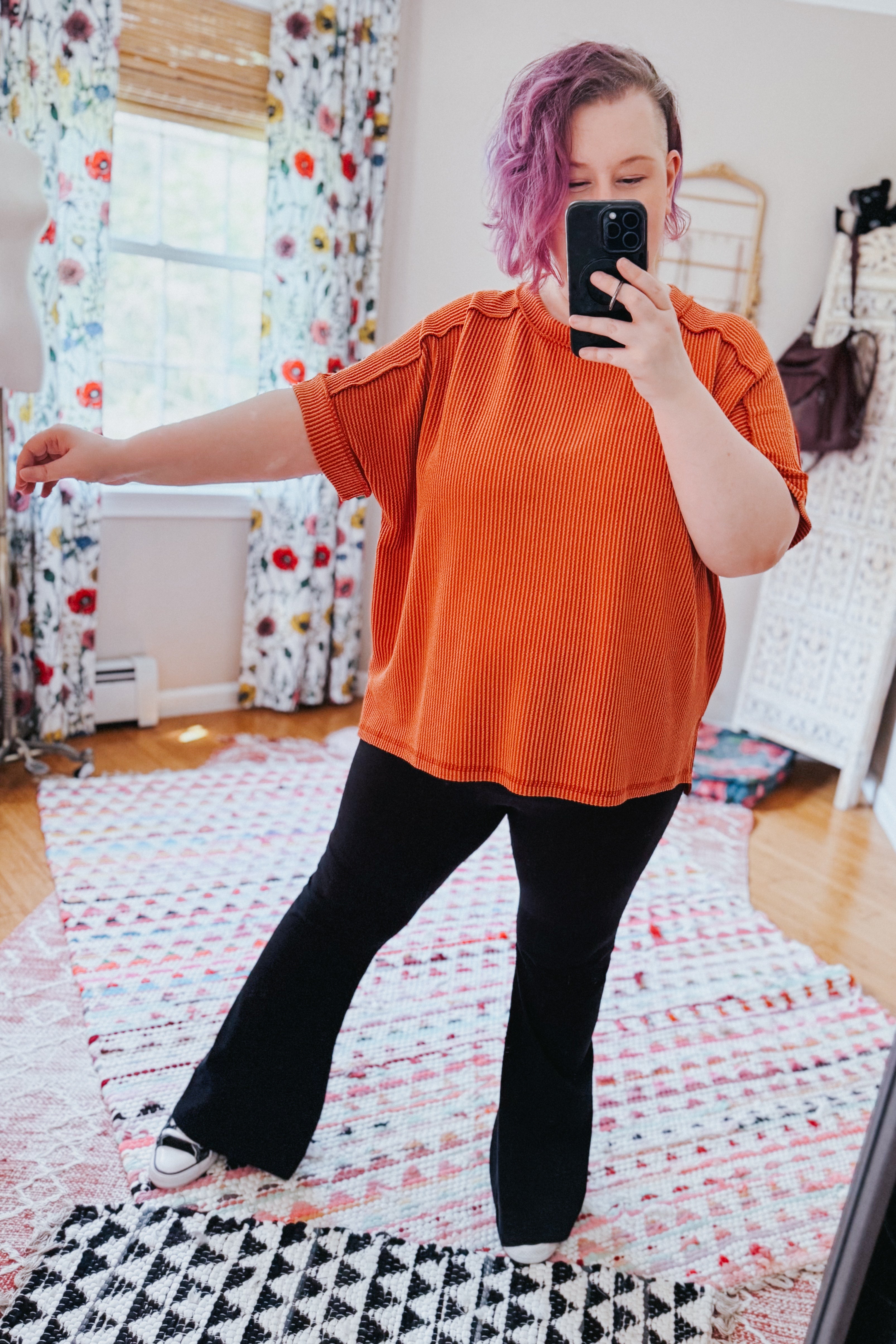 Catch Me Loungin’ Cable Ribbed Knit Top • Burnt Orange