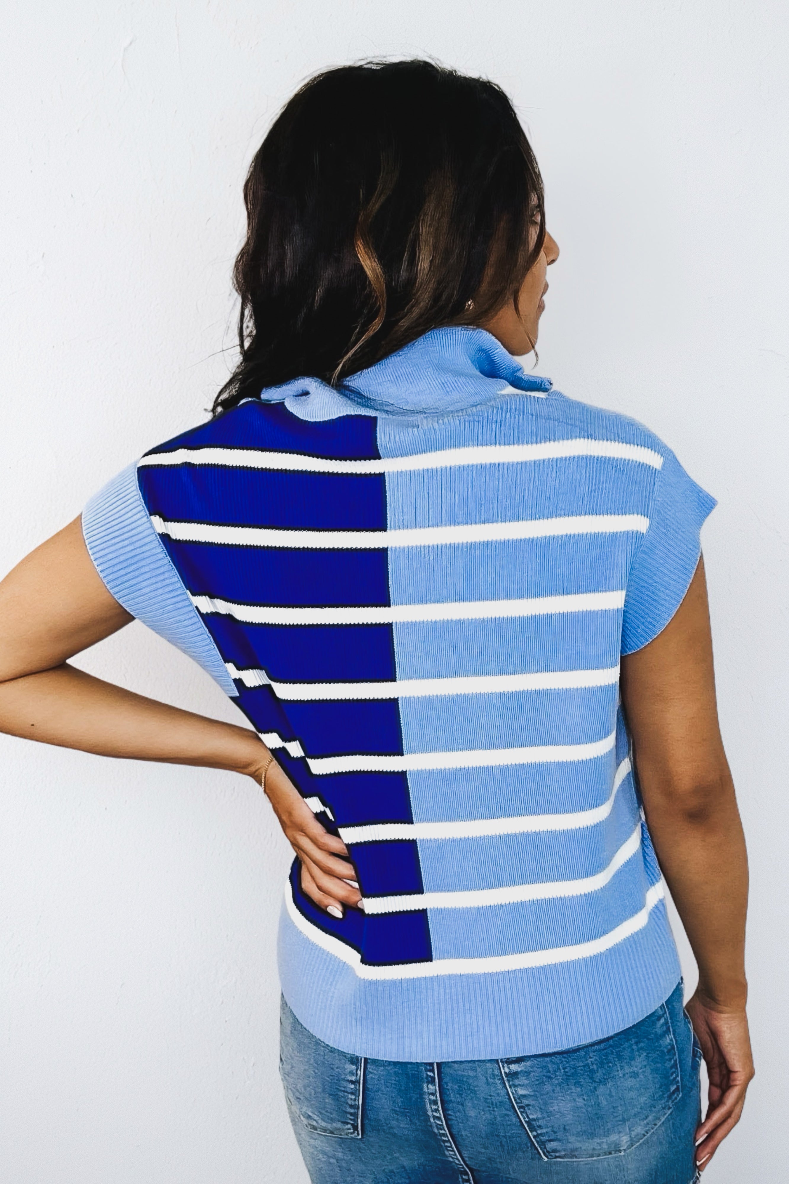 Lonely Traveler Striped Quarter Zip Vest • Blue