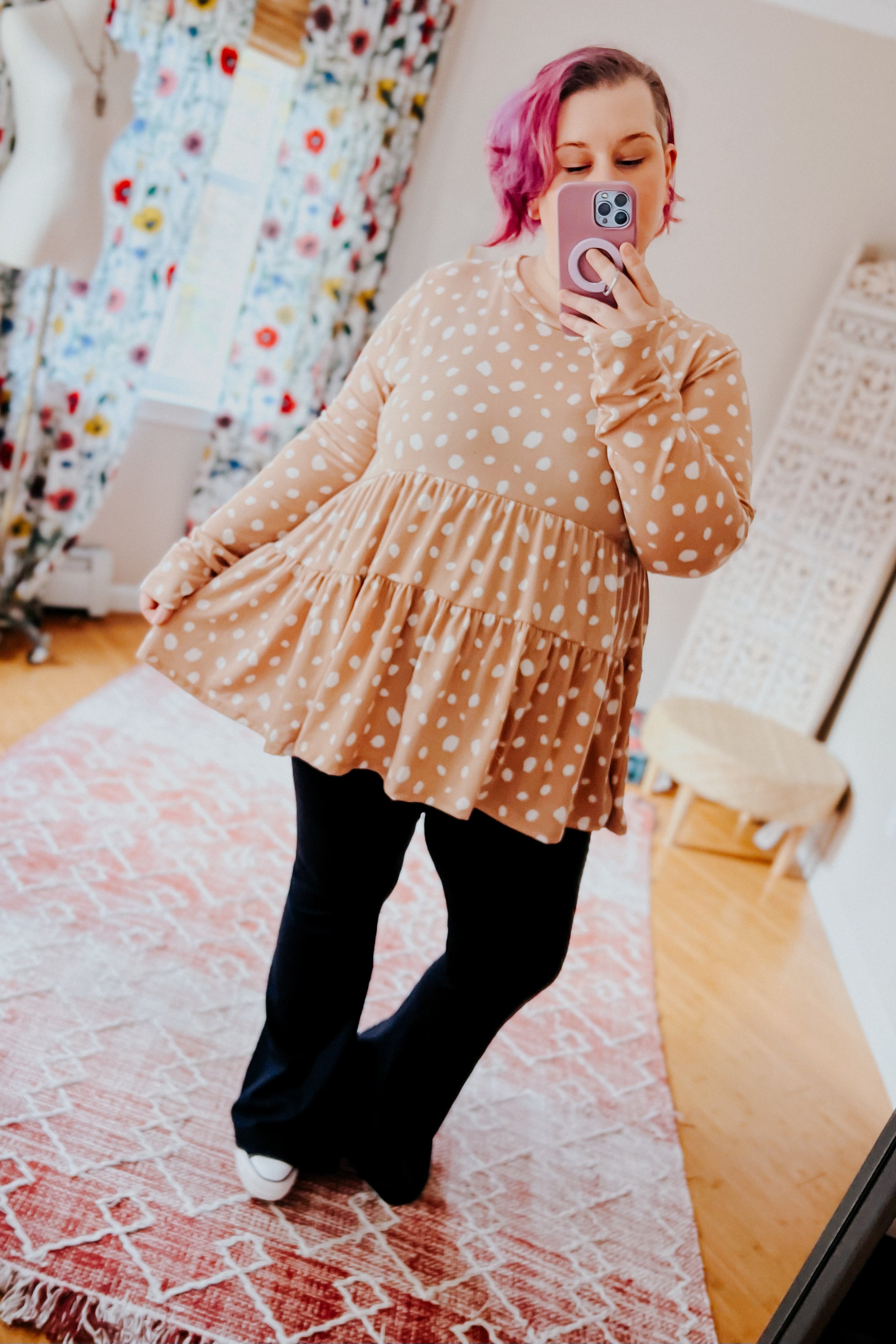 All For You Abstract Dot Tiered Babydoll Top