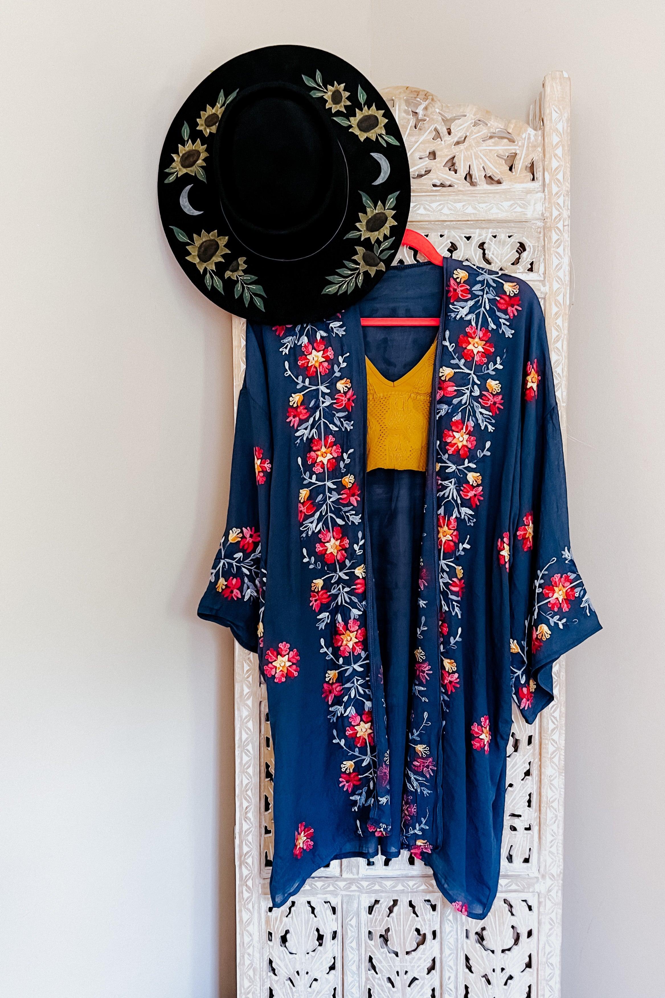 The Sweet Life Embroidered Kimono • Navy - Atomic Wildflower