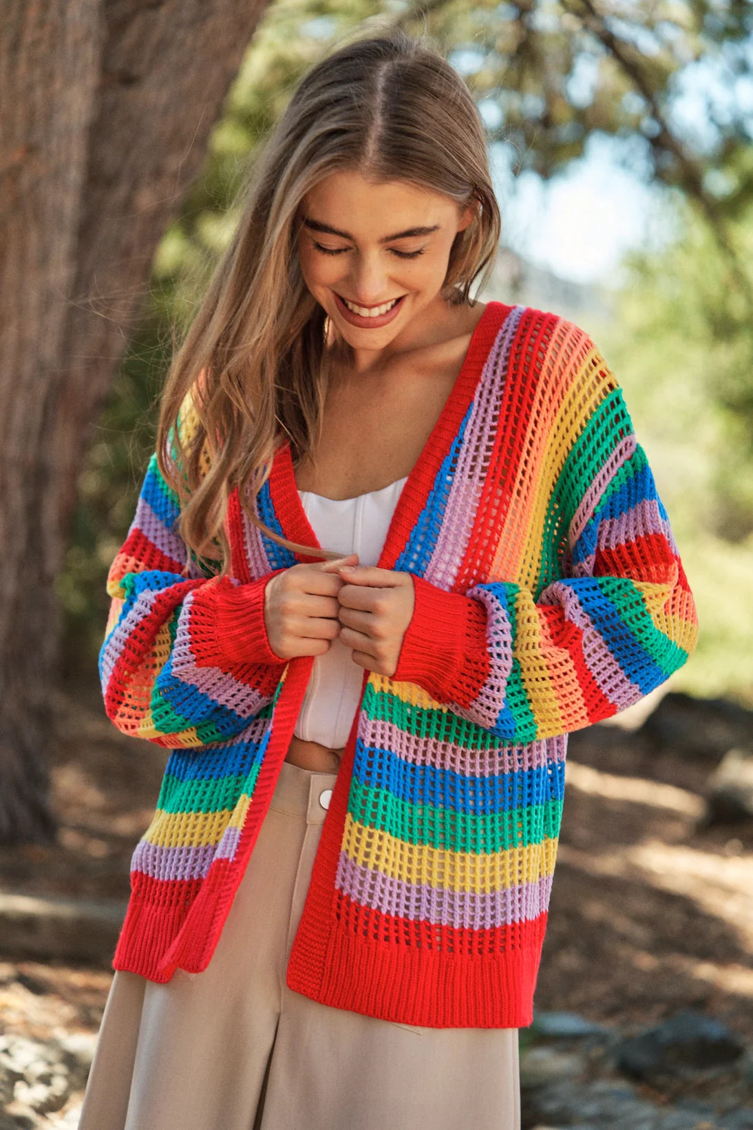 In Love Rainbow Crochet Striped Spring Cardigan