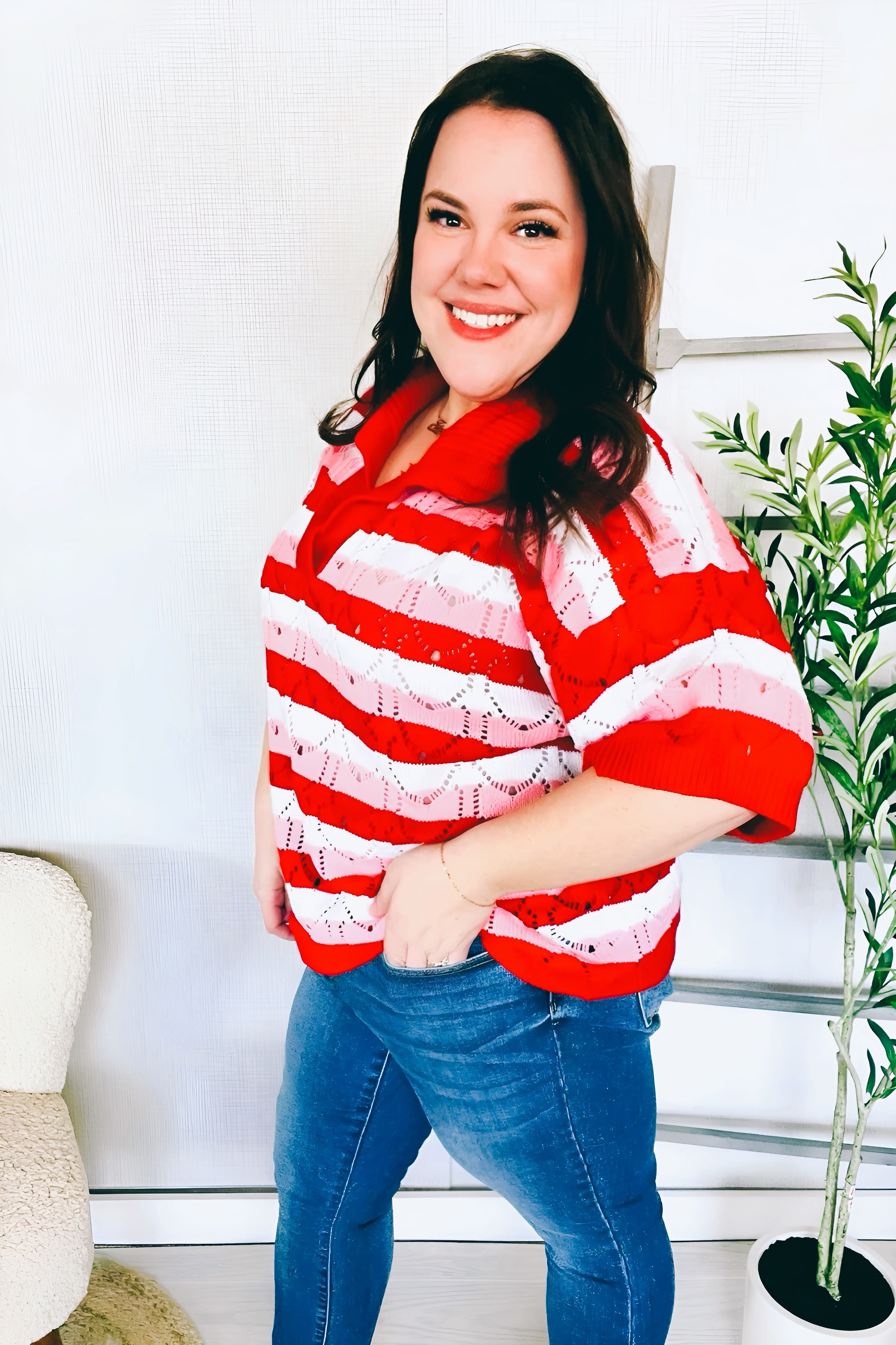 Sweetheart Ready Pointelle Collared Sweater
