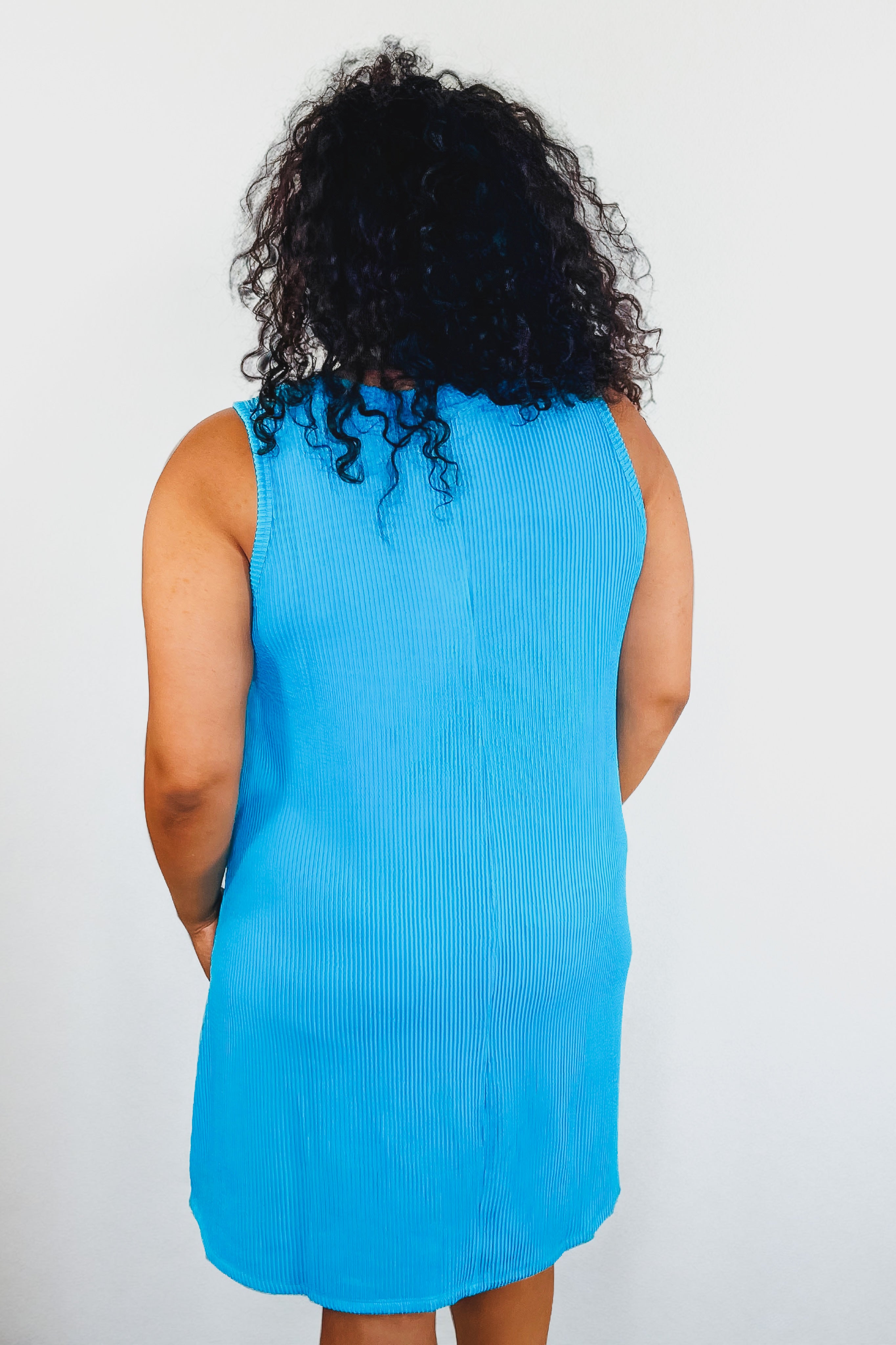 The Power I Hold V-Neck Ribbed Knit Dress • Aqua Glow
