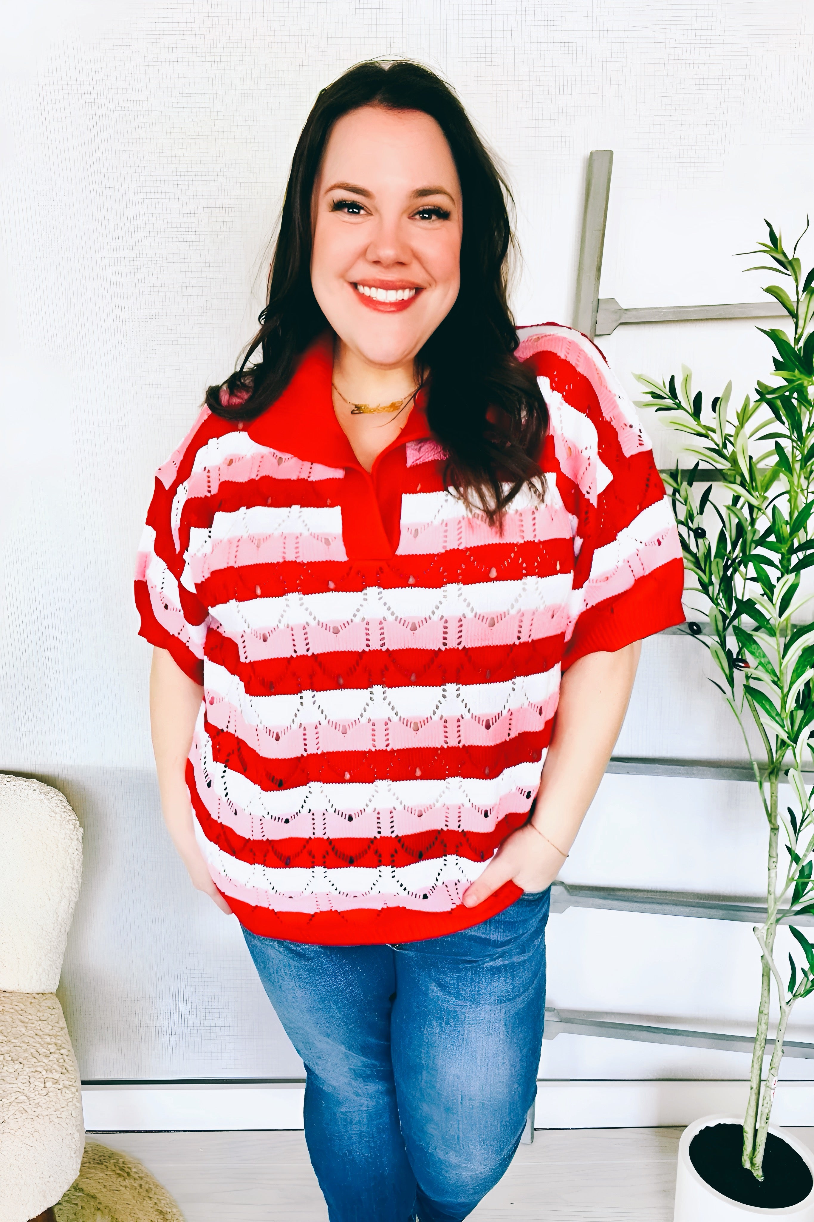 Sweetheart Ready Pointelle Collared Sweater